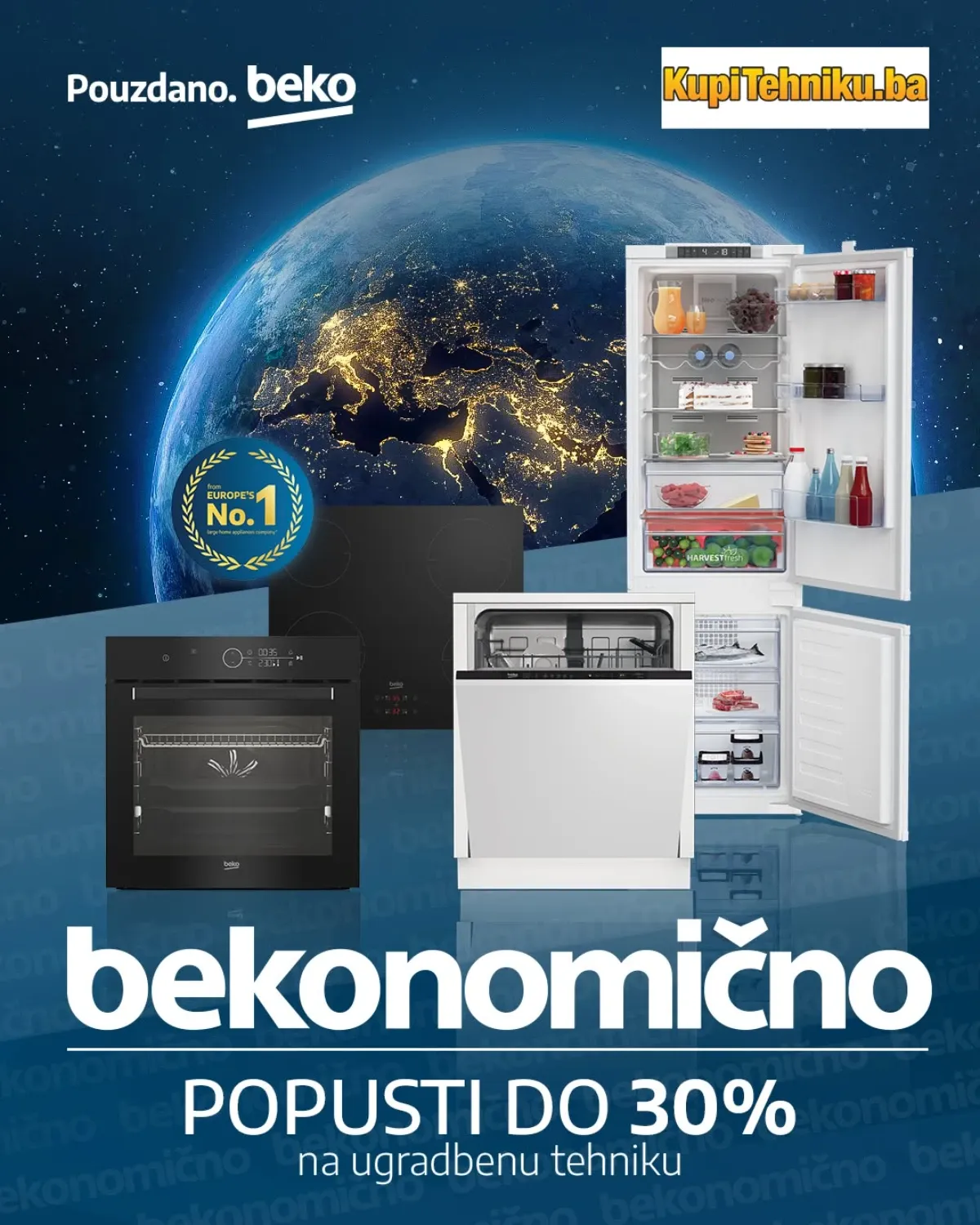 KupiTehniku Beko akcija donosi popuste do 30% na ugradbene pećnice, ploče, frižidere, mašine za suđe i druge kućanske aparate