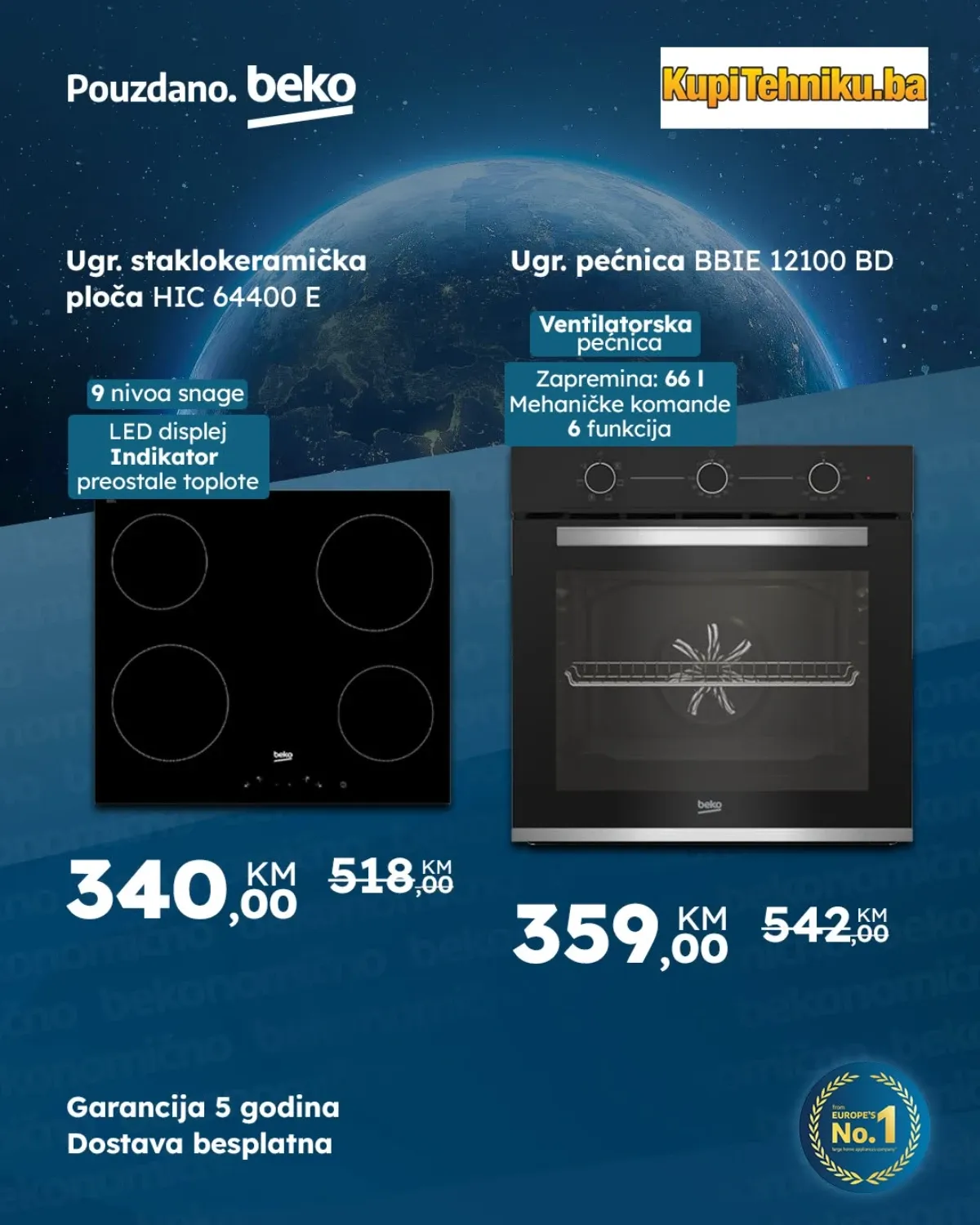 Beko ugradbena pećnica i staklokeramička ploča na akciji