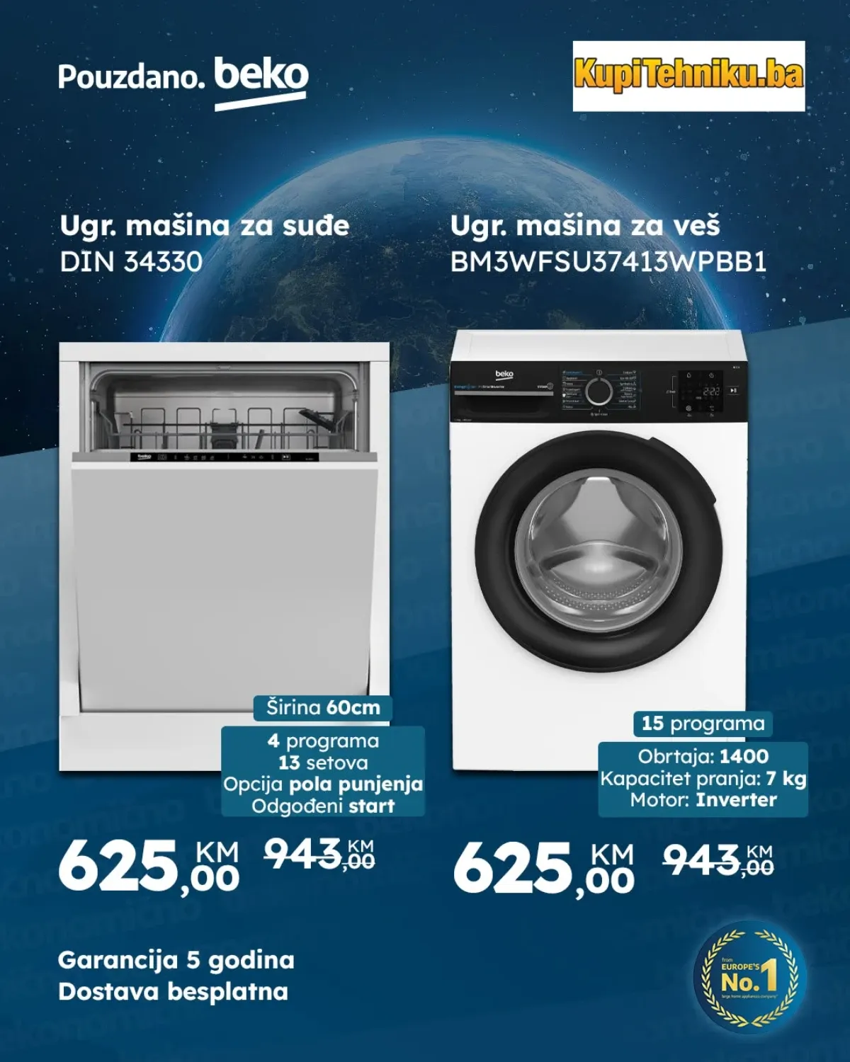 Beko ugradna mašina za suđe i mašina za veš na akciji