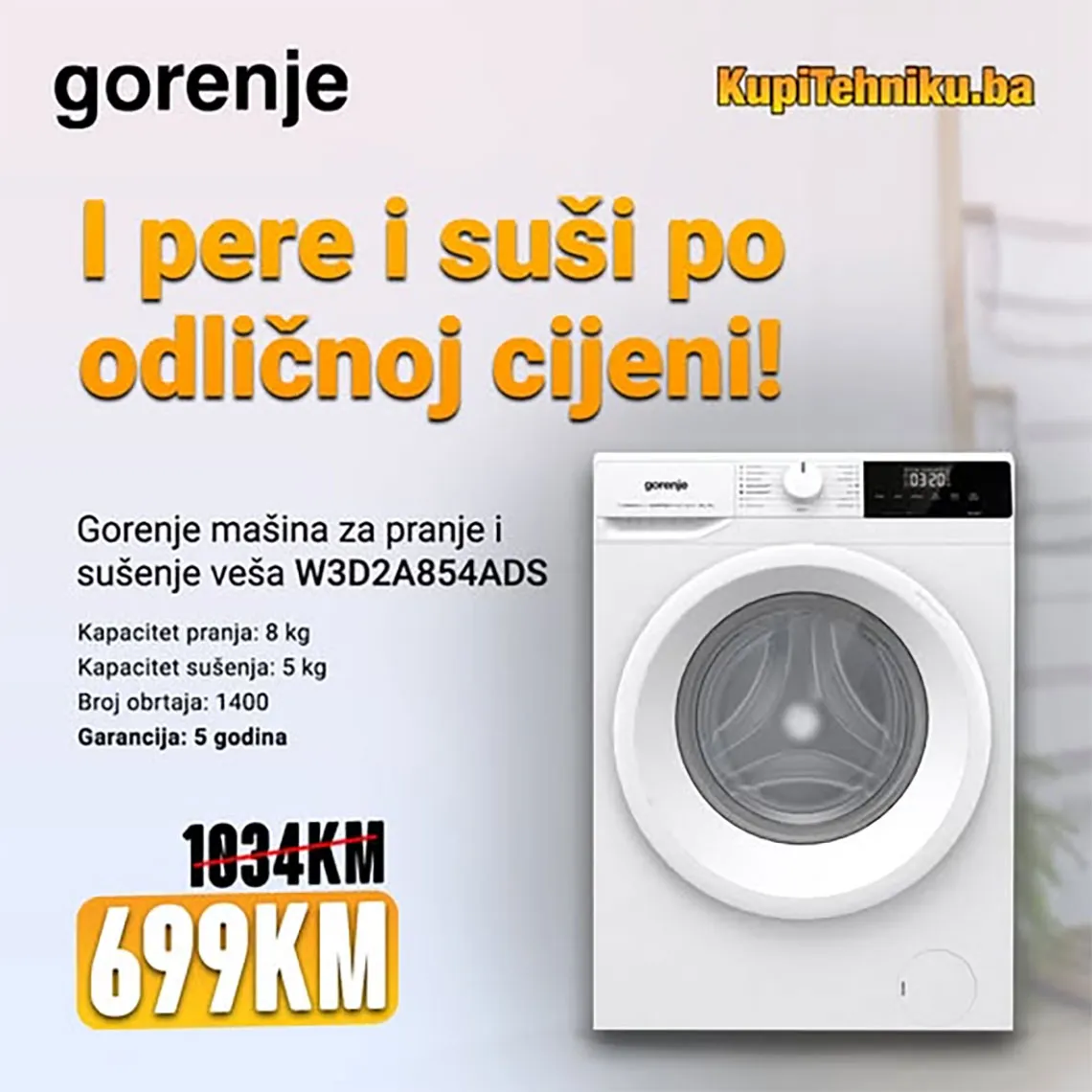 Kupitehniku akcija – Gorenje mašina za pranje i sušenje po super cijeni!