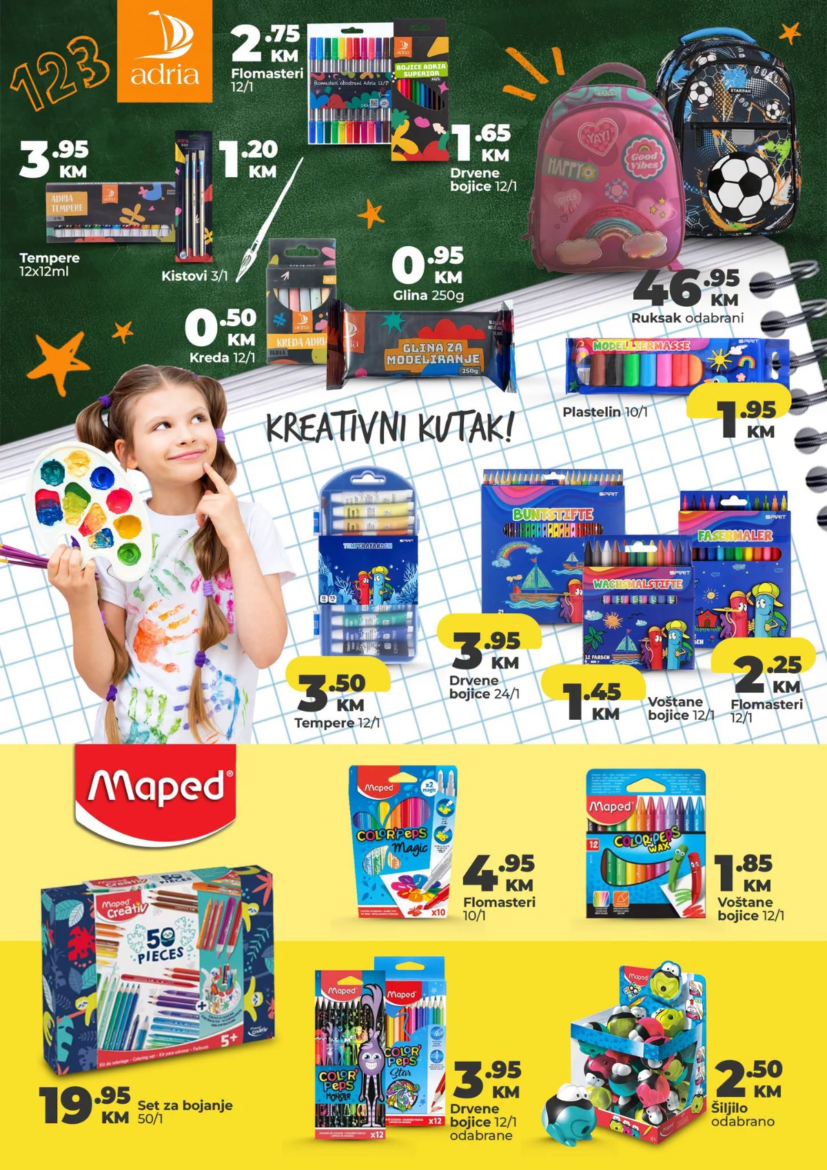 Namex školska akcija – Adria i Maped bojice, flomasteri, tempere, plastelin i ruksaci