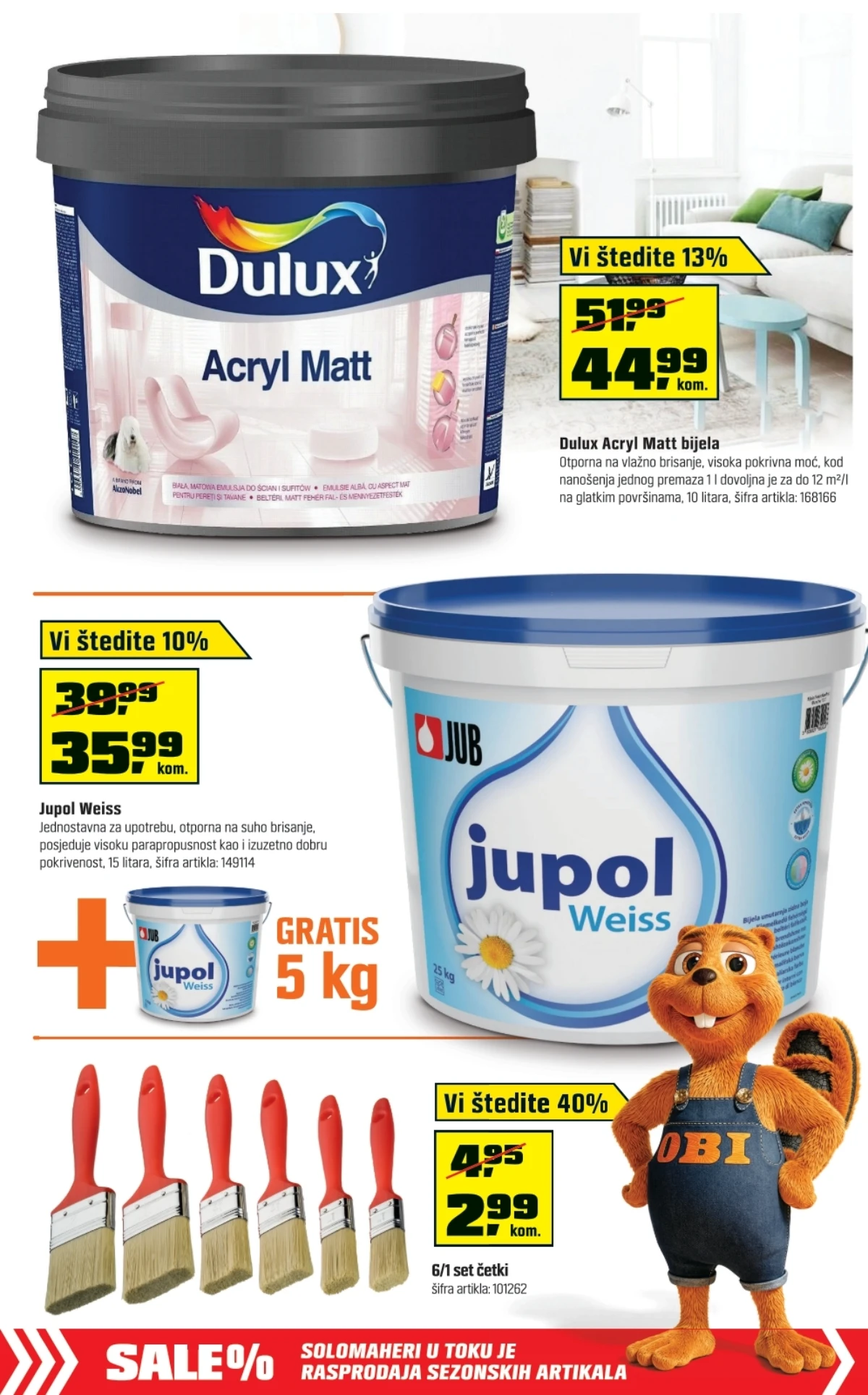 OBI katalog do 22.08.2026. – Dulux i Jupol boje te pribor za farbanje