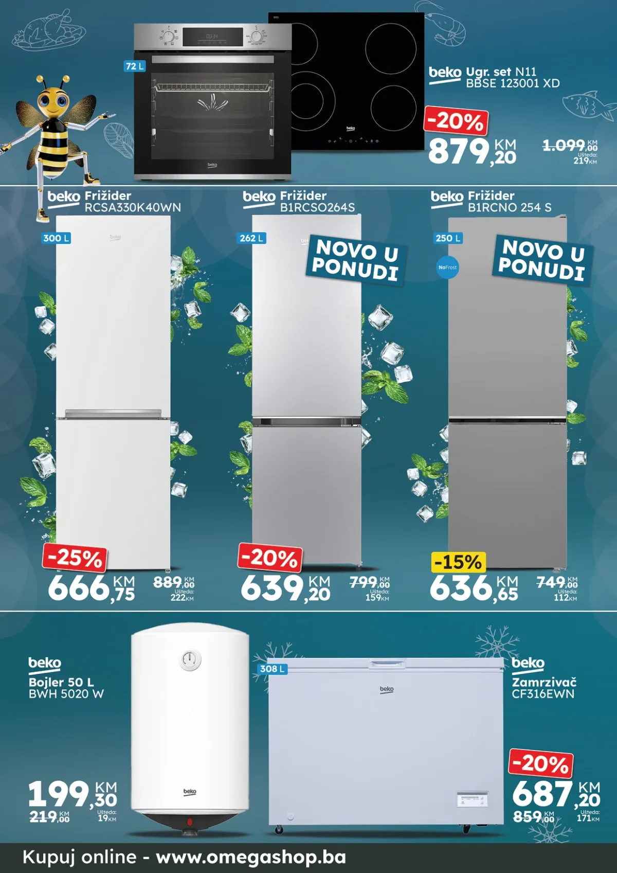 Omega Shop katalog – Beko frižideri, ugradbeni set, bojler i zamrzivač na akciji