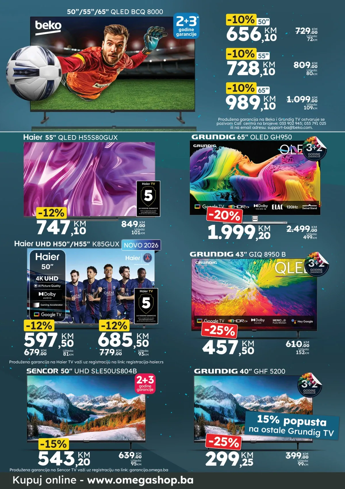 Omega Shop katalog televizora – Beko, Grundig, Haier i Sencor televizori na akciji