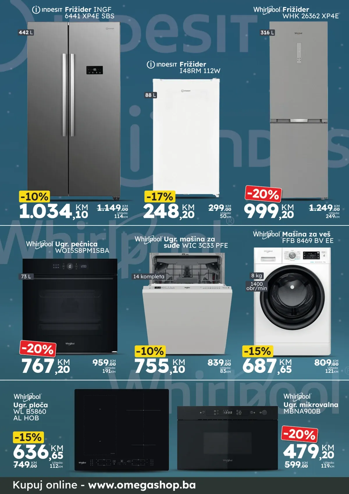 Omega Shop katalog – Indesit i Whirlpool frižideri, mašine za veš i ugradbeni uređaji
