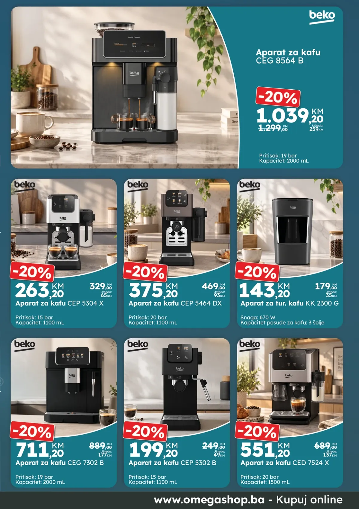 Omega Shop Beko akcija – automatski, espresso i aparati za tursku kafu sniženi 20%
