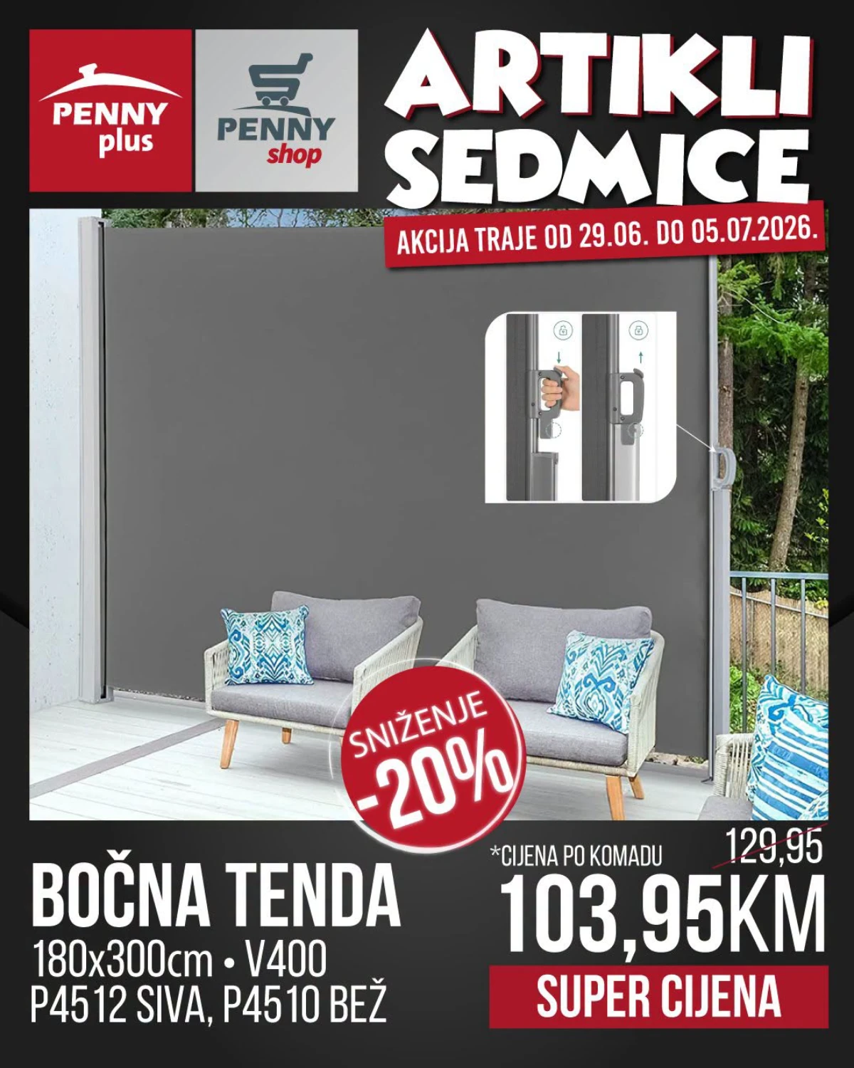 Penny Plus bočna tenda za terasu na akciji