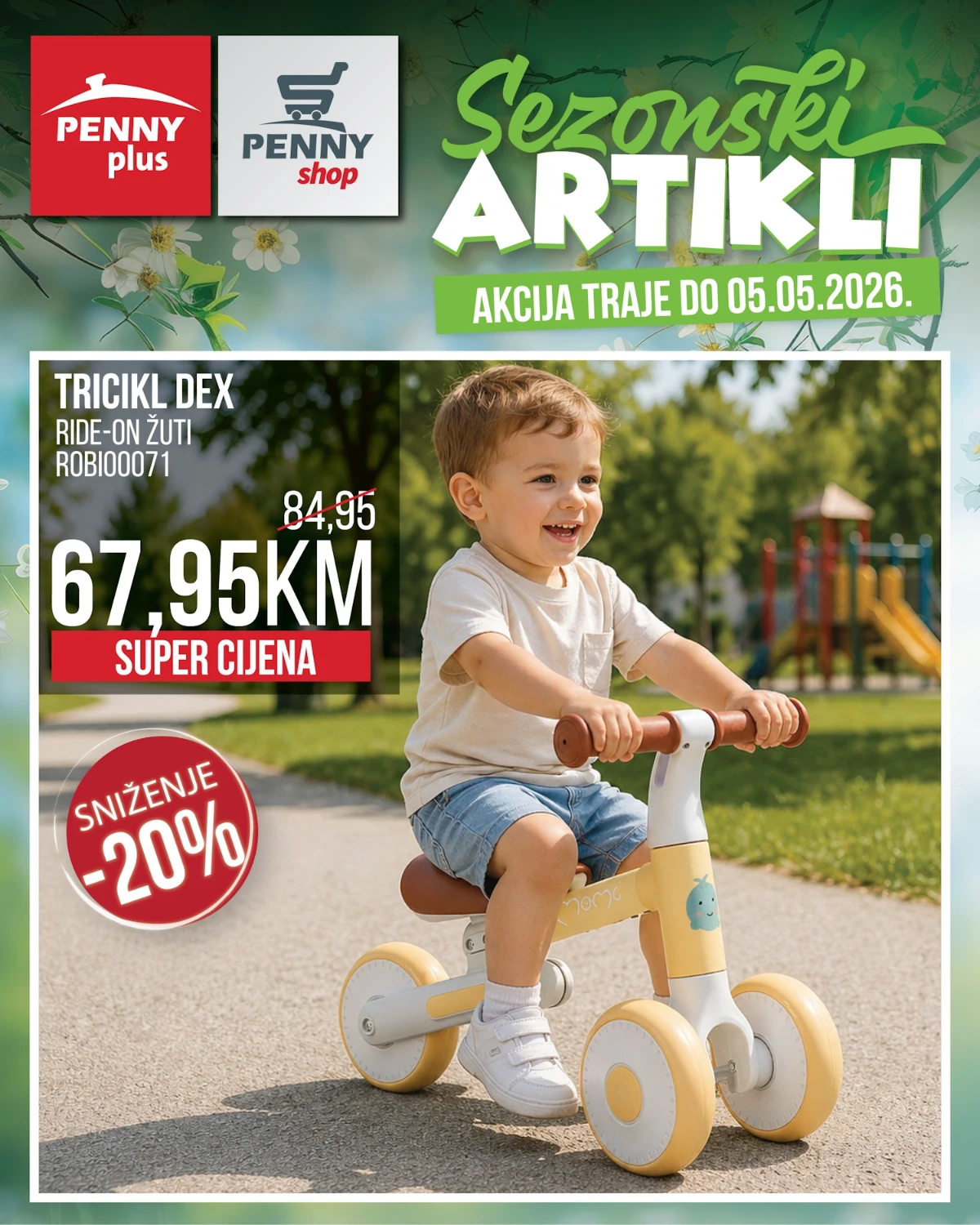 Penny Plus tricikl Dex Ride-On žuti snižen na 67,95 KM do 05.05.2026