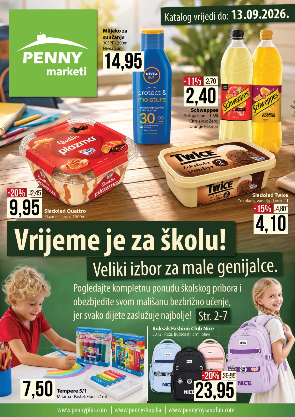PENNY Vrijeme je za školu katalog do 13.09.2026. sa školskim priborom, pernicama, ruksacima, užinama i proizvodima za domaćinstvo