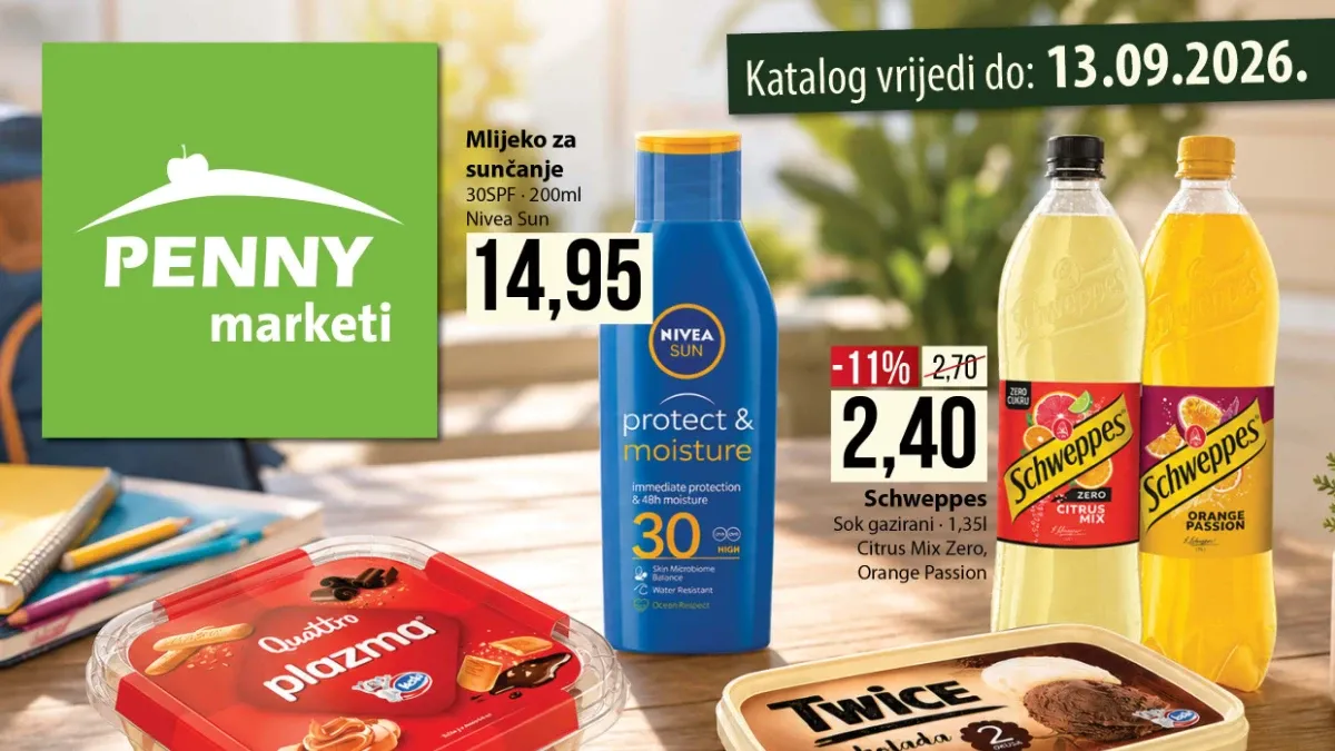 PENNY katalog Vrijeme je za školu do 13.09.2026. sa ponudom školskog pribora, pernica, ruksaka, užina i proizvoda za domaćinstvo