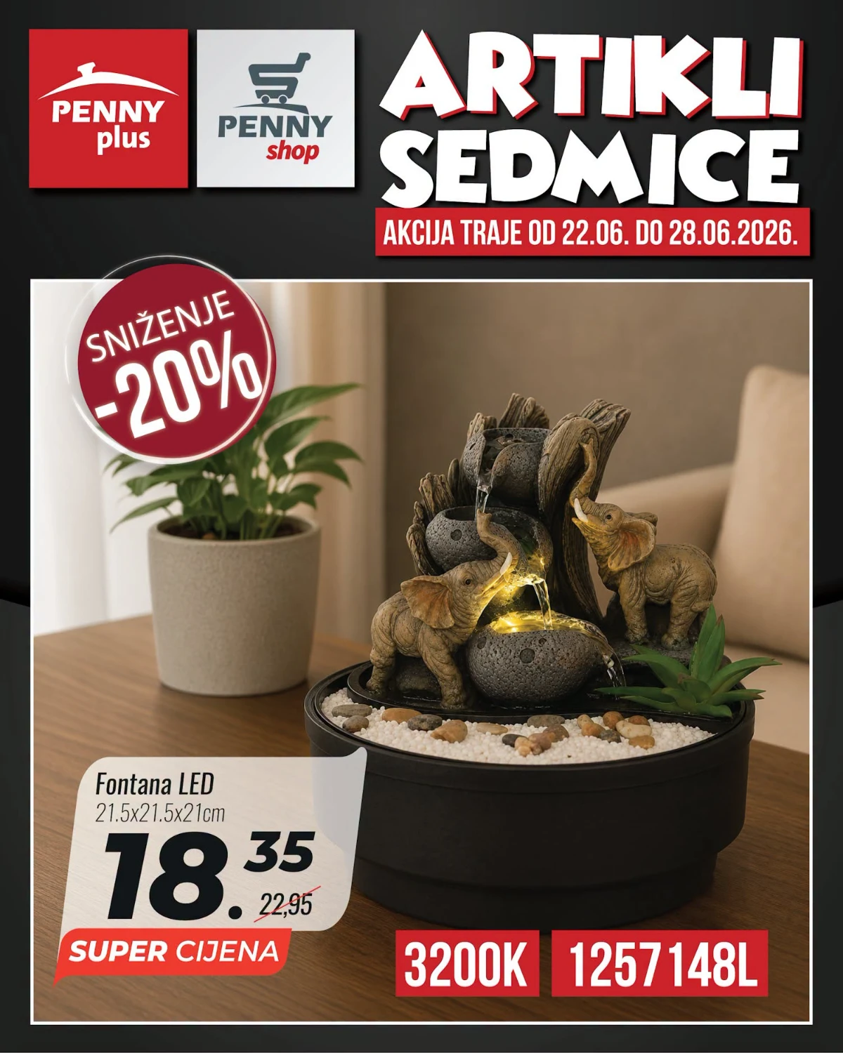 Penny Plus ukrasna LED fontana za dom