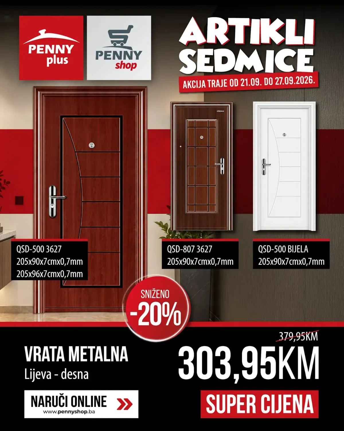 Penny artikli sedmice od 21.09. do 27.09.2026. – metalna vrata snižena na 303,95 KM
