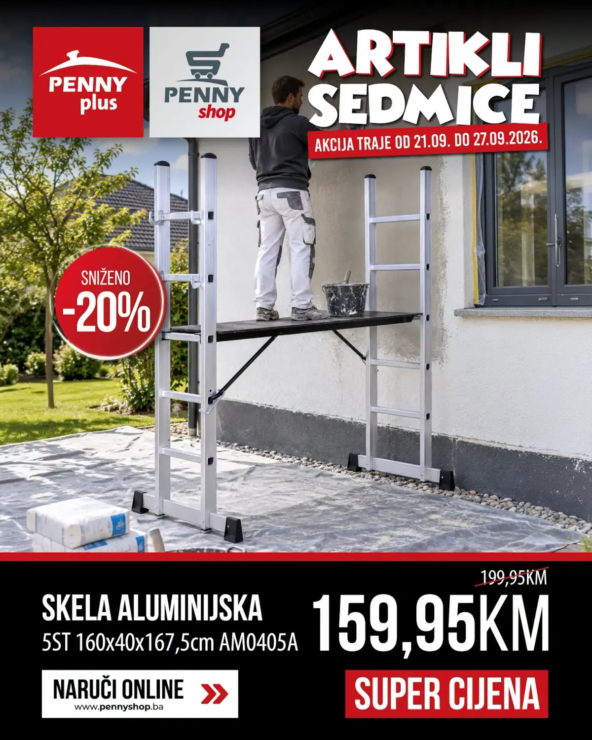 Penny aluminijska skela 5ST – 159,95 KM Penny aluminijska skela s pet stepenika, model AM0405A, za 159,95 KM