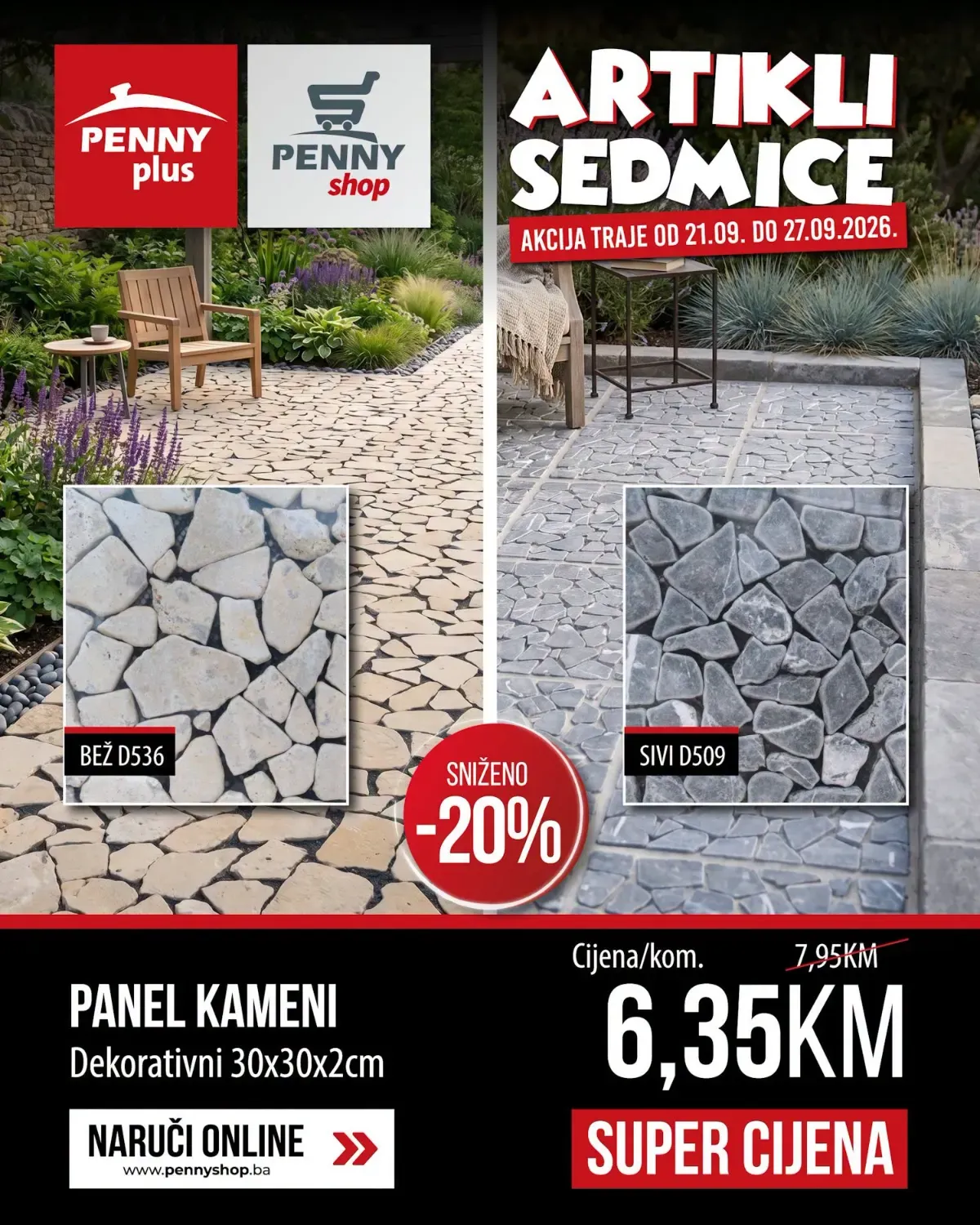 Penny kameni panel – 6,35 KM Penny dekorativni kameni panel 30 × 30 × 2 cm za 6,35 KM po komadu
