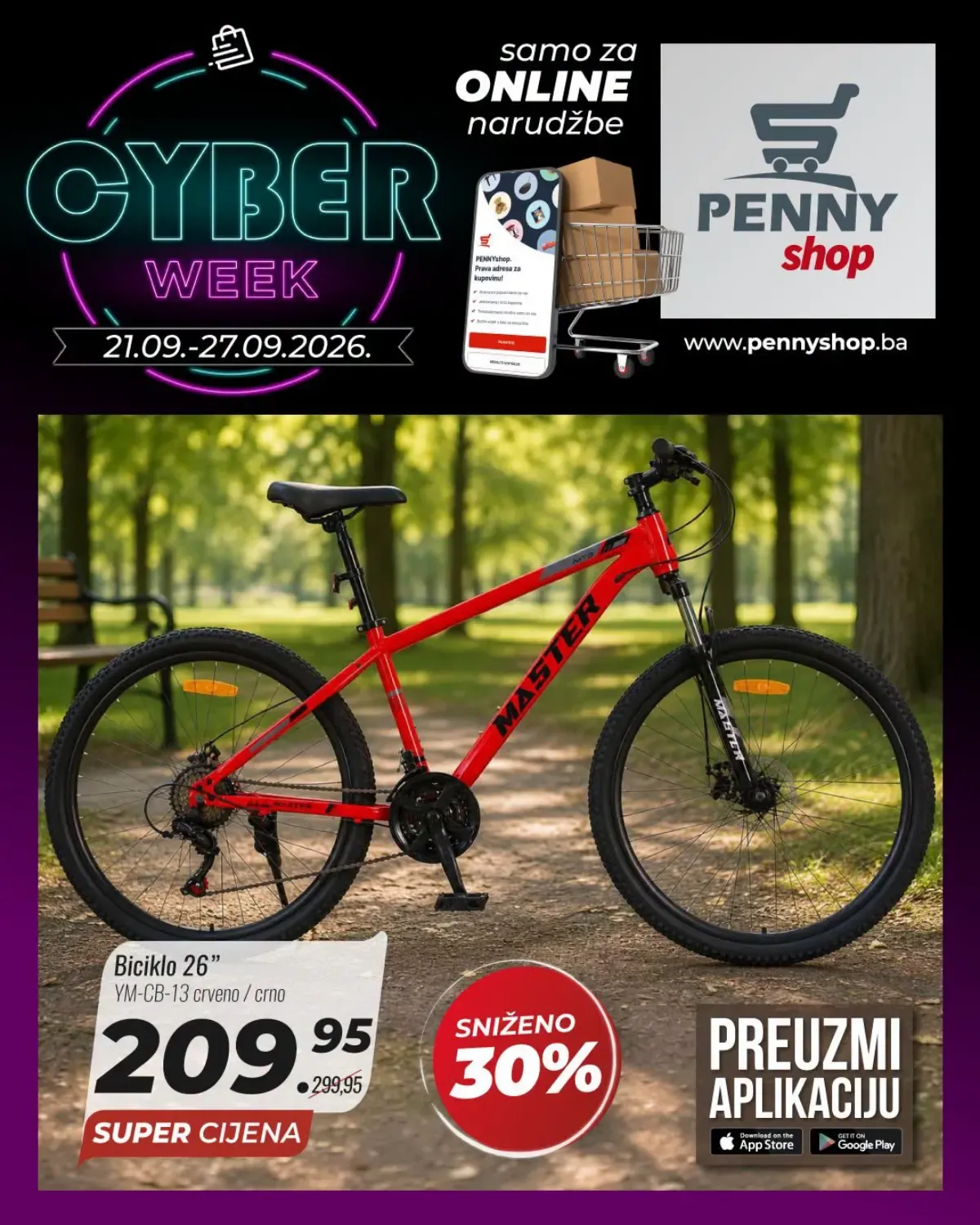 Penny Cyber Week – crveno-crni bicikl Master 26 inča snižen 30% na 209,95 KM