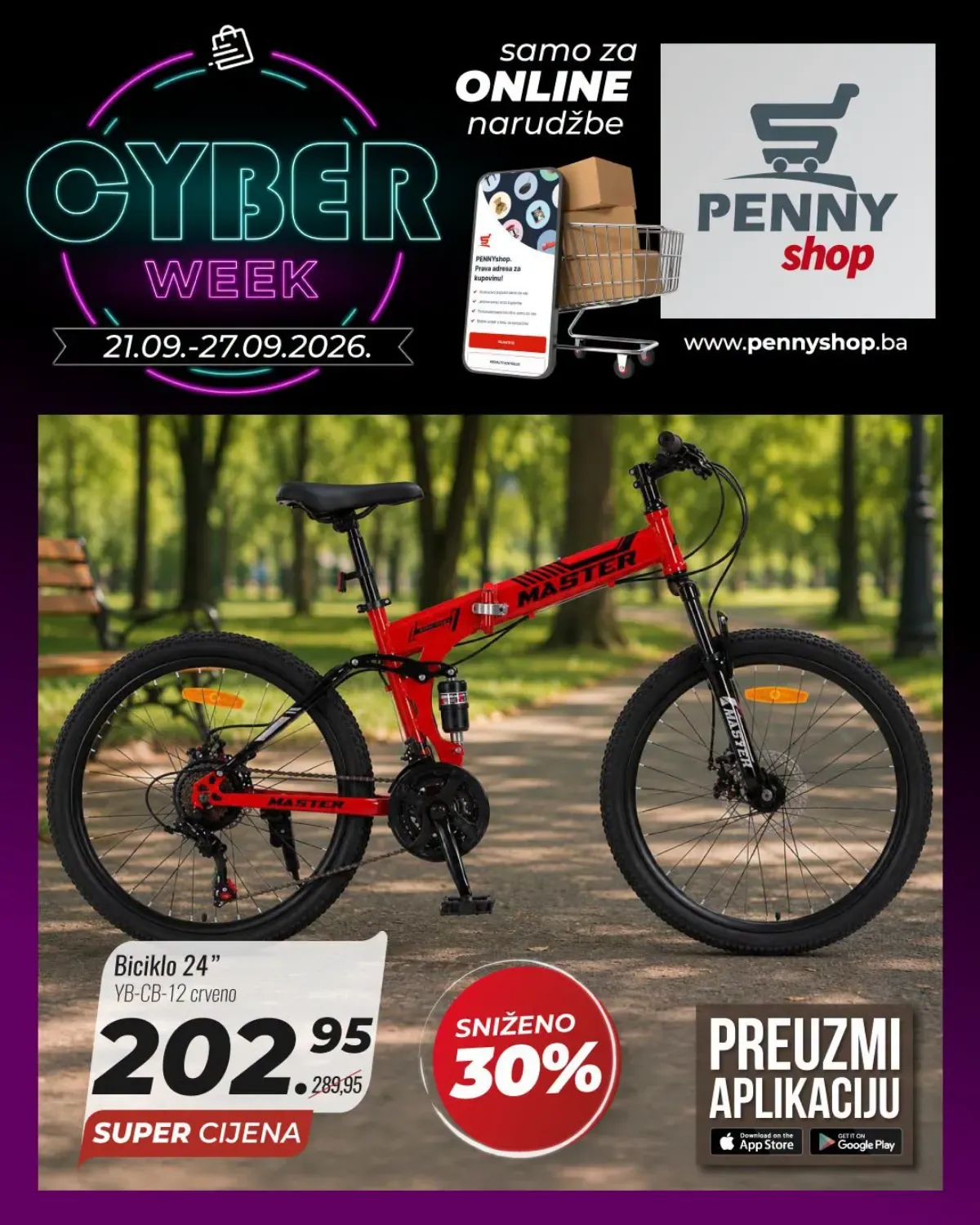Penny Cyber Week – crveni bicikl Master 24 inča snižen 30% na 202,95 KM