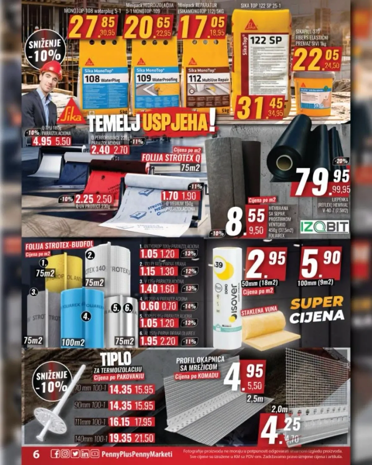 PENNY Plus ponuda materijala za temelje, izolacijskih folija, čepastih membrana i profila