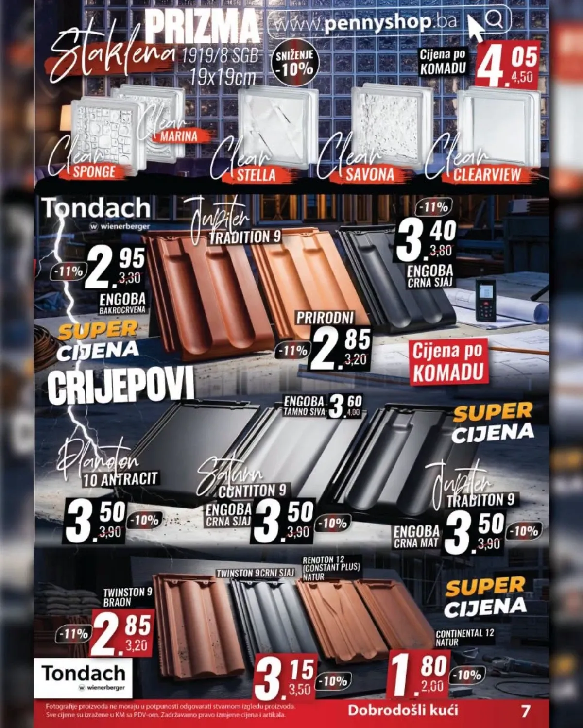 PENNY Plus ponuda crijepa u različitim bojama i modelima za izgradnju i obnovu krova