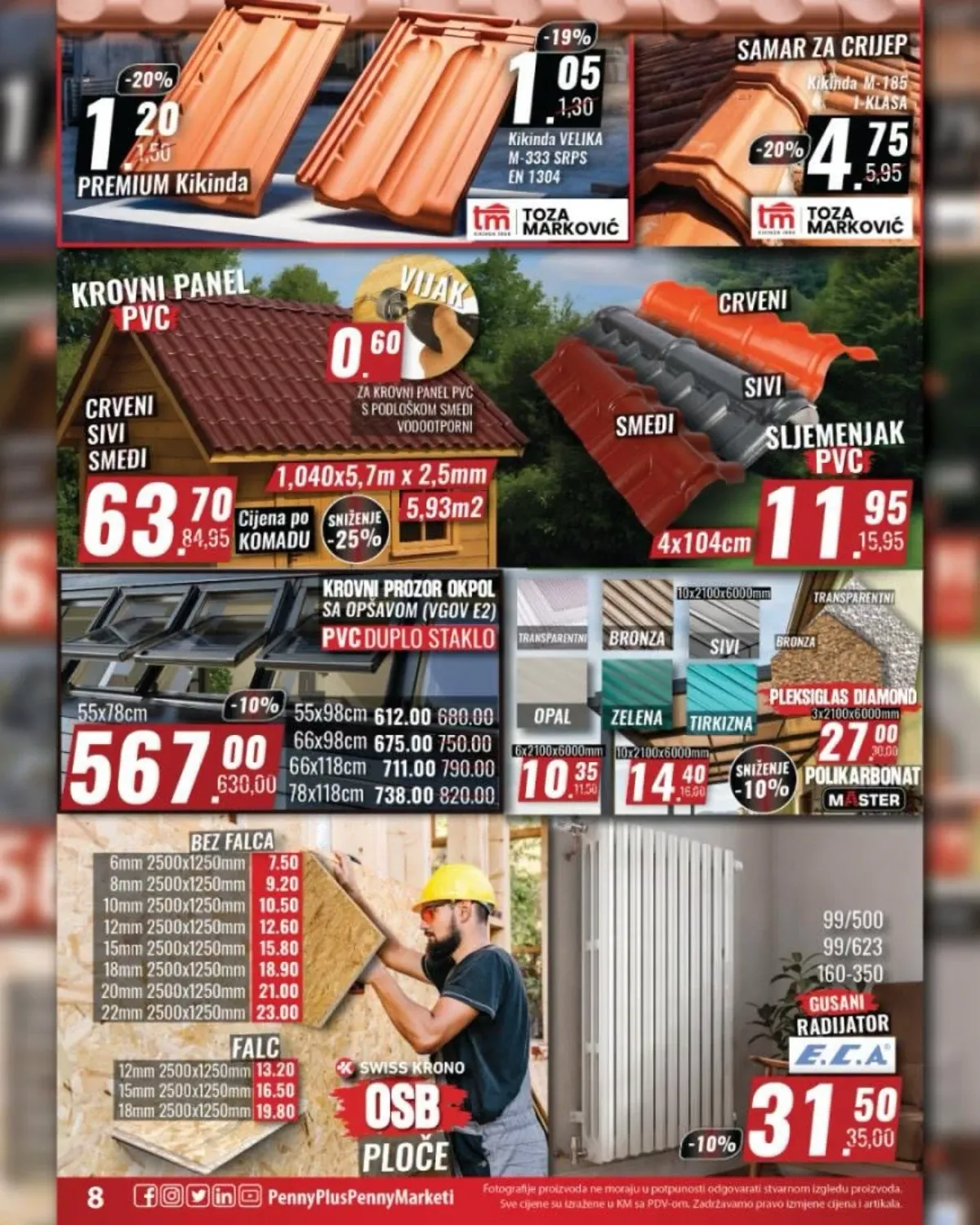 PENNY Plus ponuda crijepa, krovnih panela, krovnih prozora, OSB ploča i građevinske stolarije