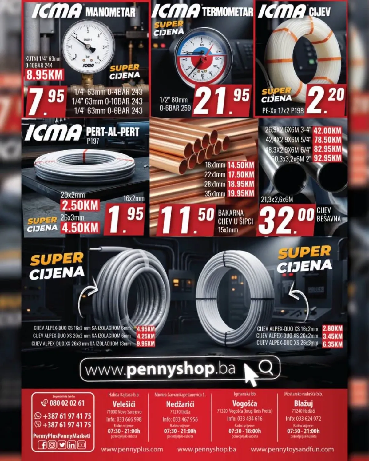 PENNY Plus ponuda cijevi, termostata, manometara i ostale opreme za instalacije grijanja
