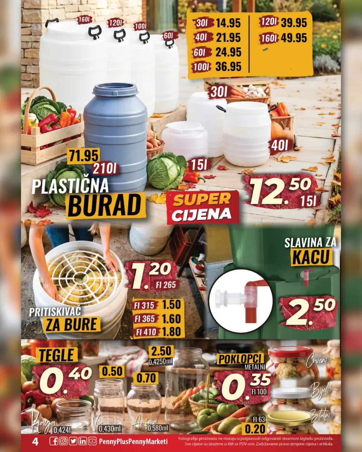 Penny Plus katalog za zimnicu – plastična burad, slavine, tegle i poklopci