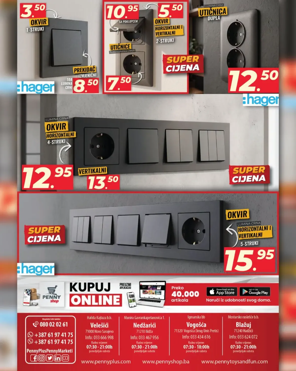Penny Plus katalog – Hager prekidači, utičnice i okviri