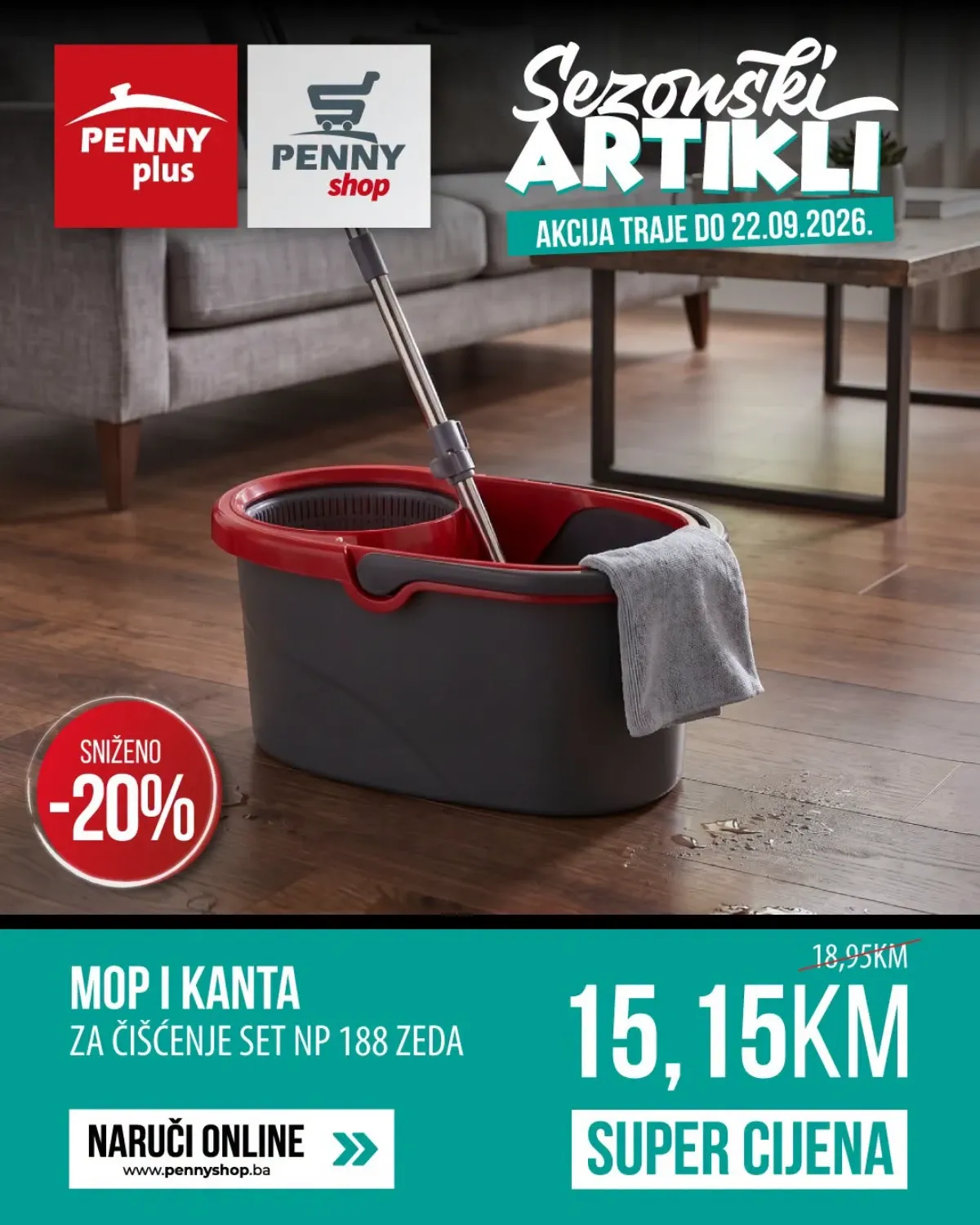 Penny Plus akcija do 22.09.2026. – mop i kanta set Maxi ZP300 ZEDA snižen na 21,55 KM