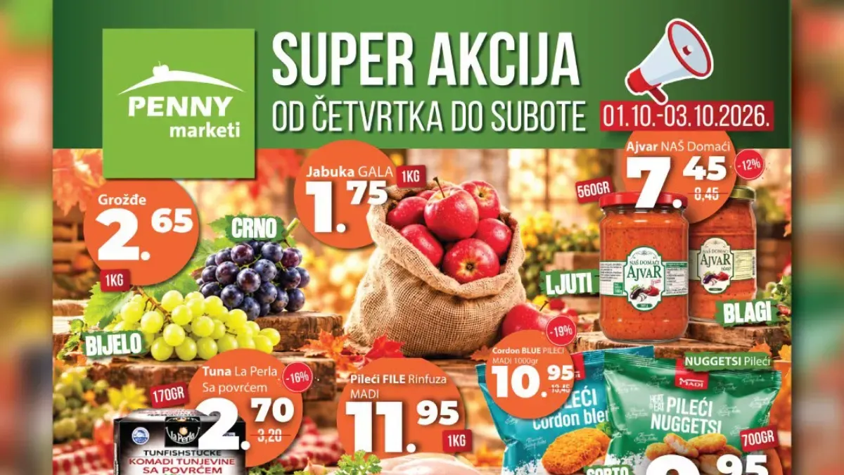 Penny Marketi SUPER AKCIJA od 1. do 3. oktobra 2026. – cijene već od 0,99 KM