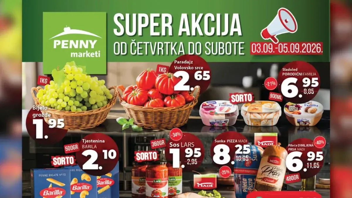 Penny Super akcija od 03.09. do 05.09.2026. donosi sniženja do 52% na hranu, piće, slatkiše, sredstva za čišćenje i kućne potrepštine