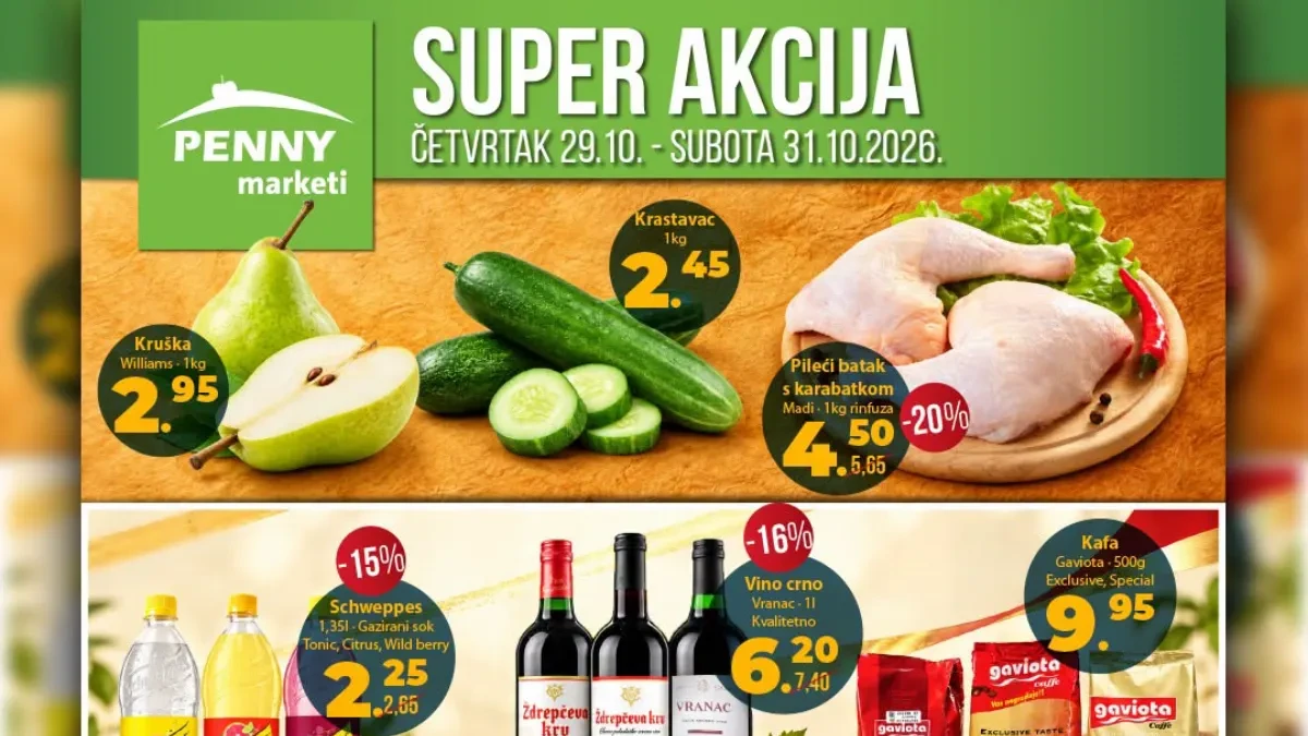 PENNY Super akcija od 29. do 31.10.2026. – popusti do 30% na prehranu, piće i deterdžente