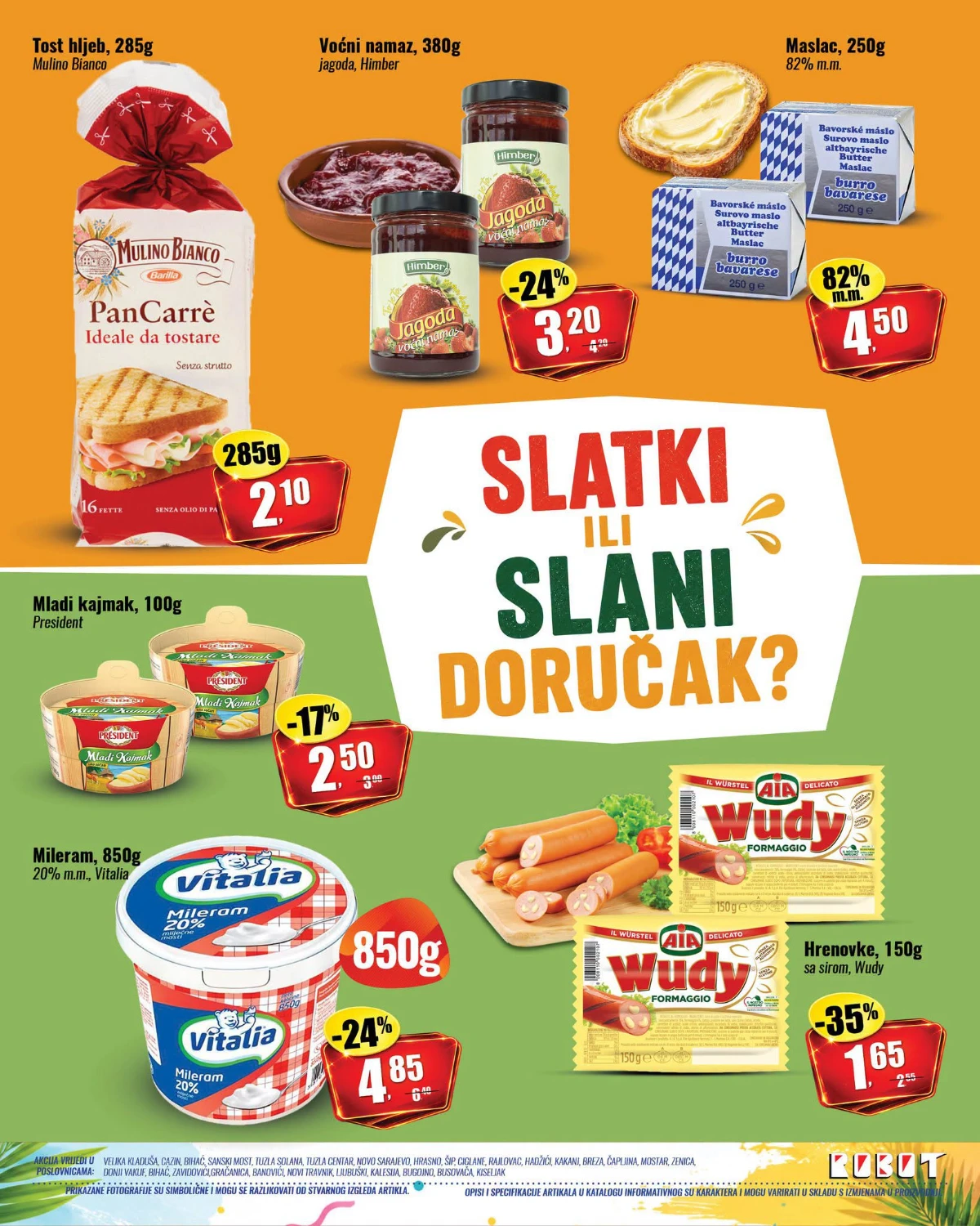 Robot vikend akcija – proizvodi za doručak, mliječni proizvodi, tost hljeb, kajmak, mileram i puter po akcijskim cijenama