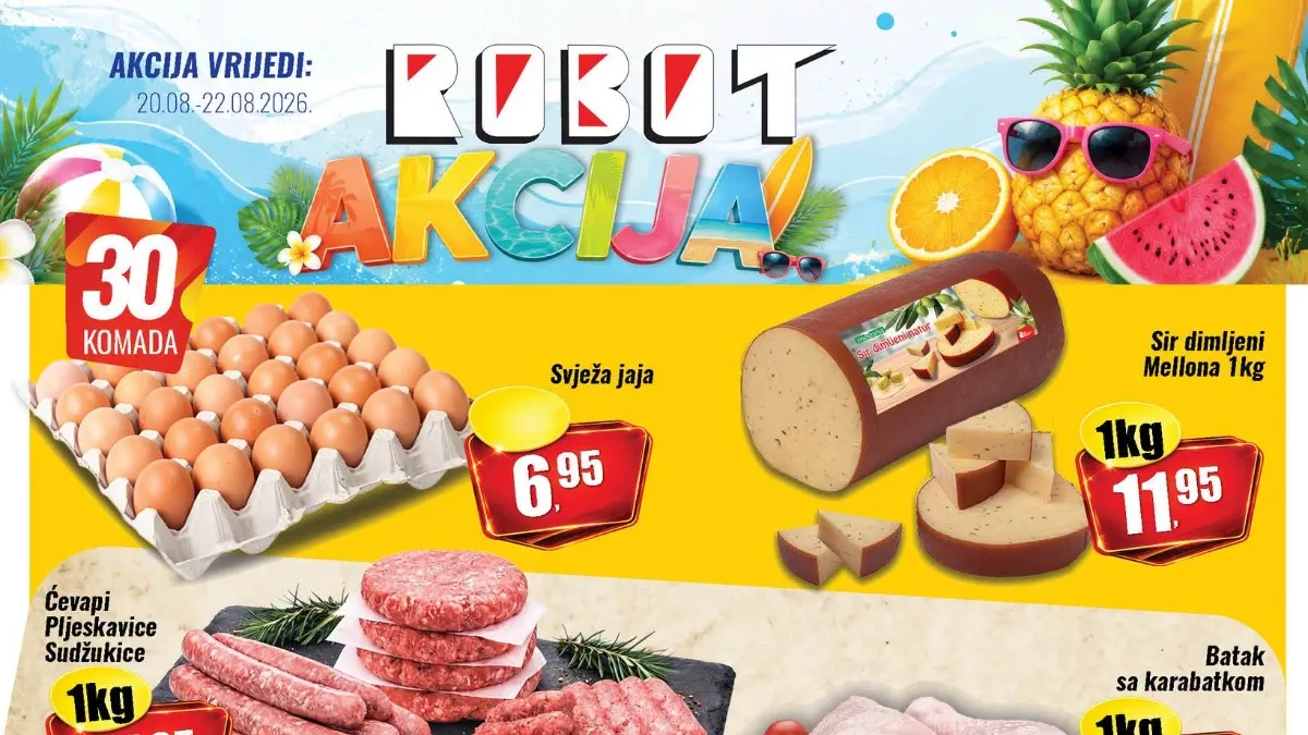 Robot akcija od 20.08. do 22.08.2026. – meso, jaja, voće, povrće, prehrana i školski program uz popuste do 43%