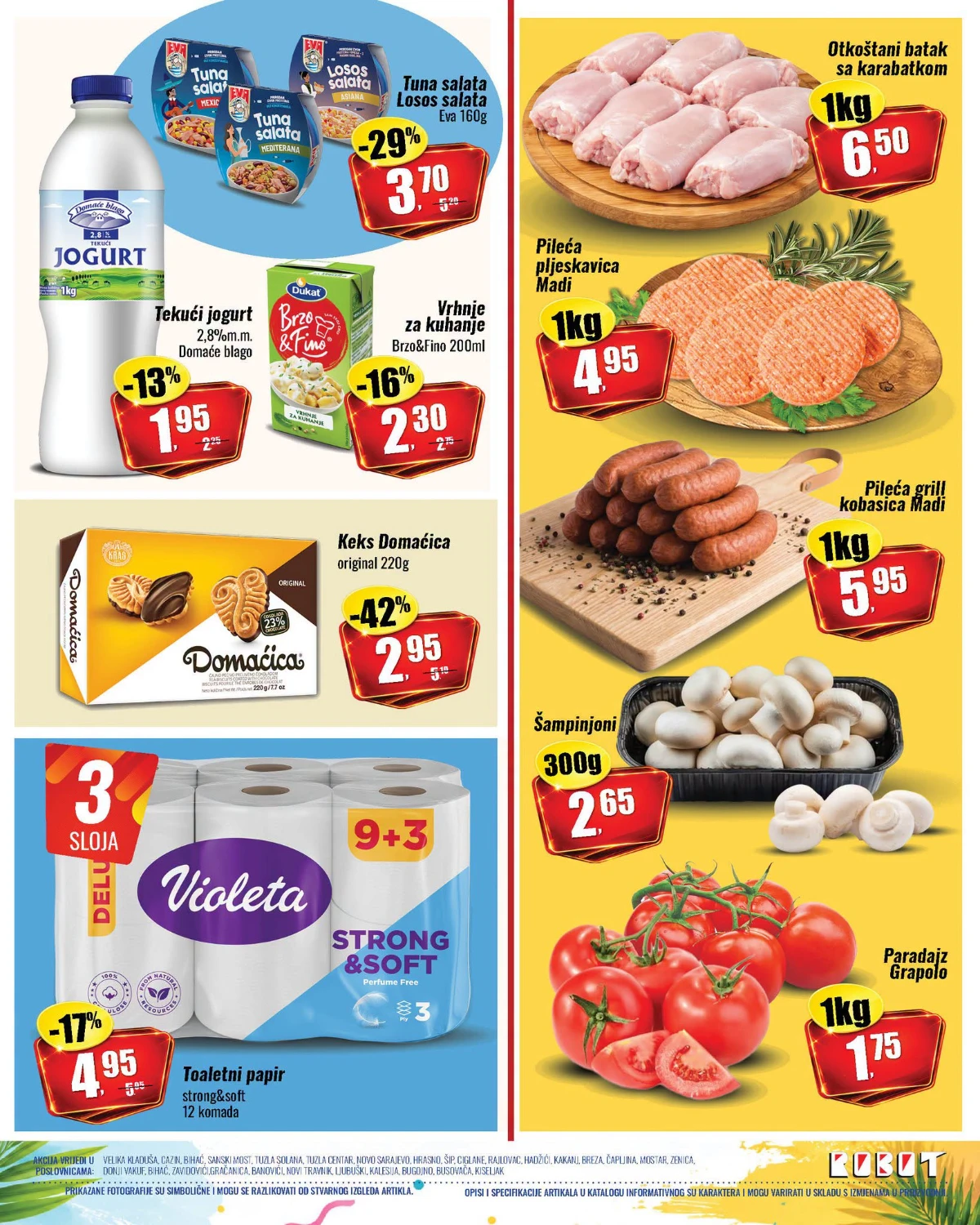 Robot vikend akcija strana 2 – jogurt, tuna salata, keks, toaletni papir, meso, šampinjoni i paradajz