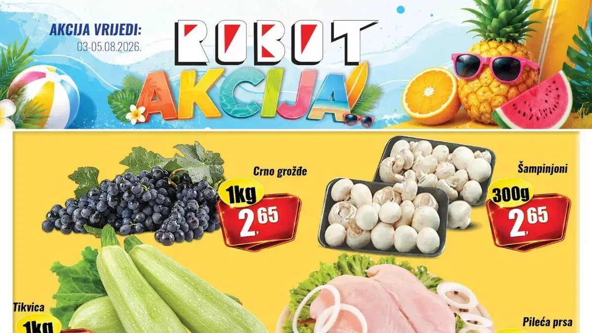 Robot akcija do 05.08.2026. – popusti do 49% na prehranu, svježe meso, voće, povrće, tehniku i proizvode za domaćinstvo