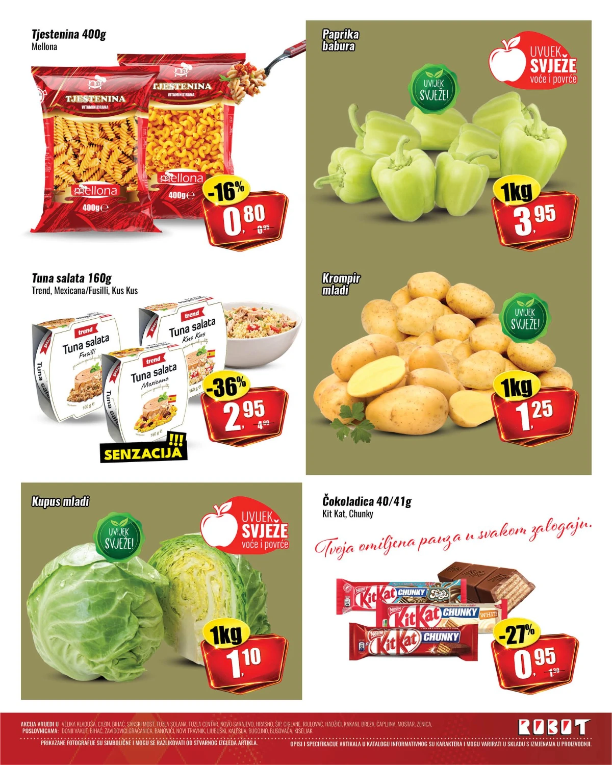 Robot akcija maj 2026 tjestenina tuna salata paprika mladi krompir kupus i Kit Kat katalog strana 2