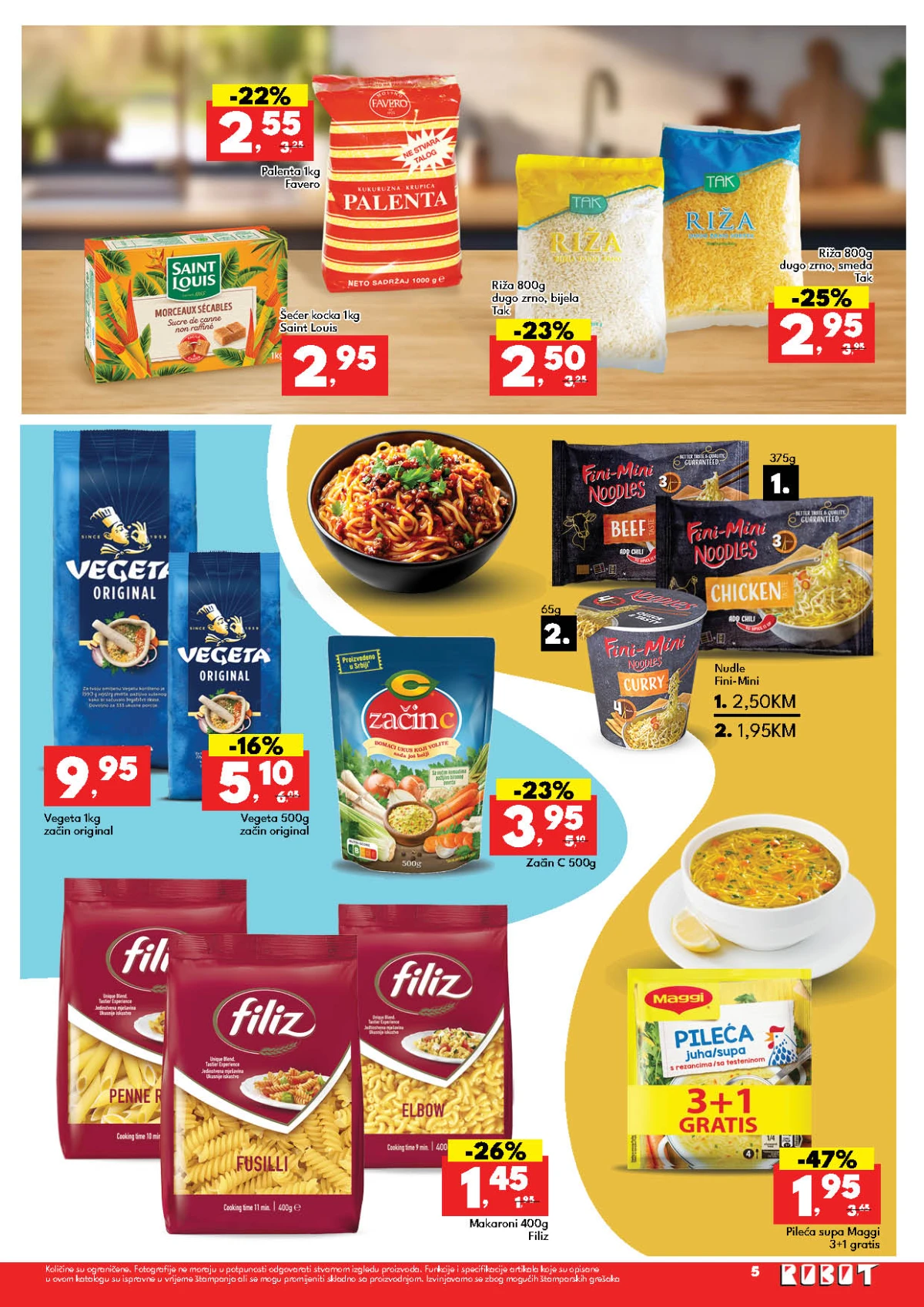 Robot katalog 18–30.05.2026 strana 5 – riža, Vegeta i makaroni Robot katalog maj 2026 strana 5 riža vegeta makaroni i Maggi supa akcija BiH
