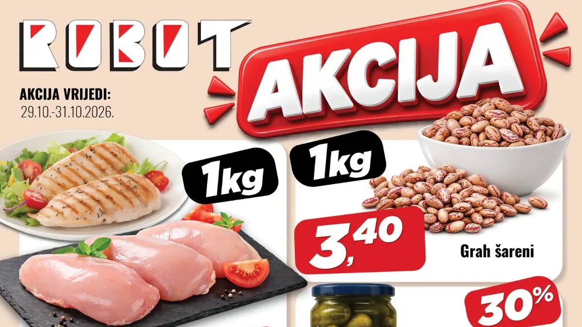 ROBOT vikend akcija od 29. do 31.10.2026. – popusti do 48% na prehranu, meso, voće i kućnu hemiju
