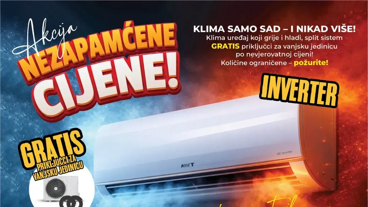 Robot akcija 06. i 07.08.2026. – inverter klima sa gratis priključcima za vanjsku jedinicu 399 KM i kancelarijska stolica 49,90 KM