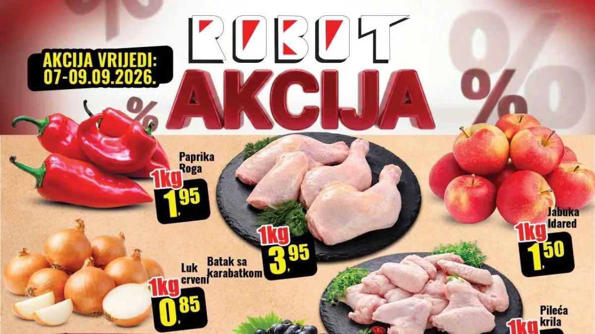 ROBOT akcija od 07.09. do 09.09.2026. – meso, voće, povrće, prehrambeni proizvodi i kućne potrepštine sniženi do 31%