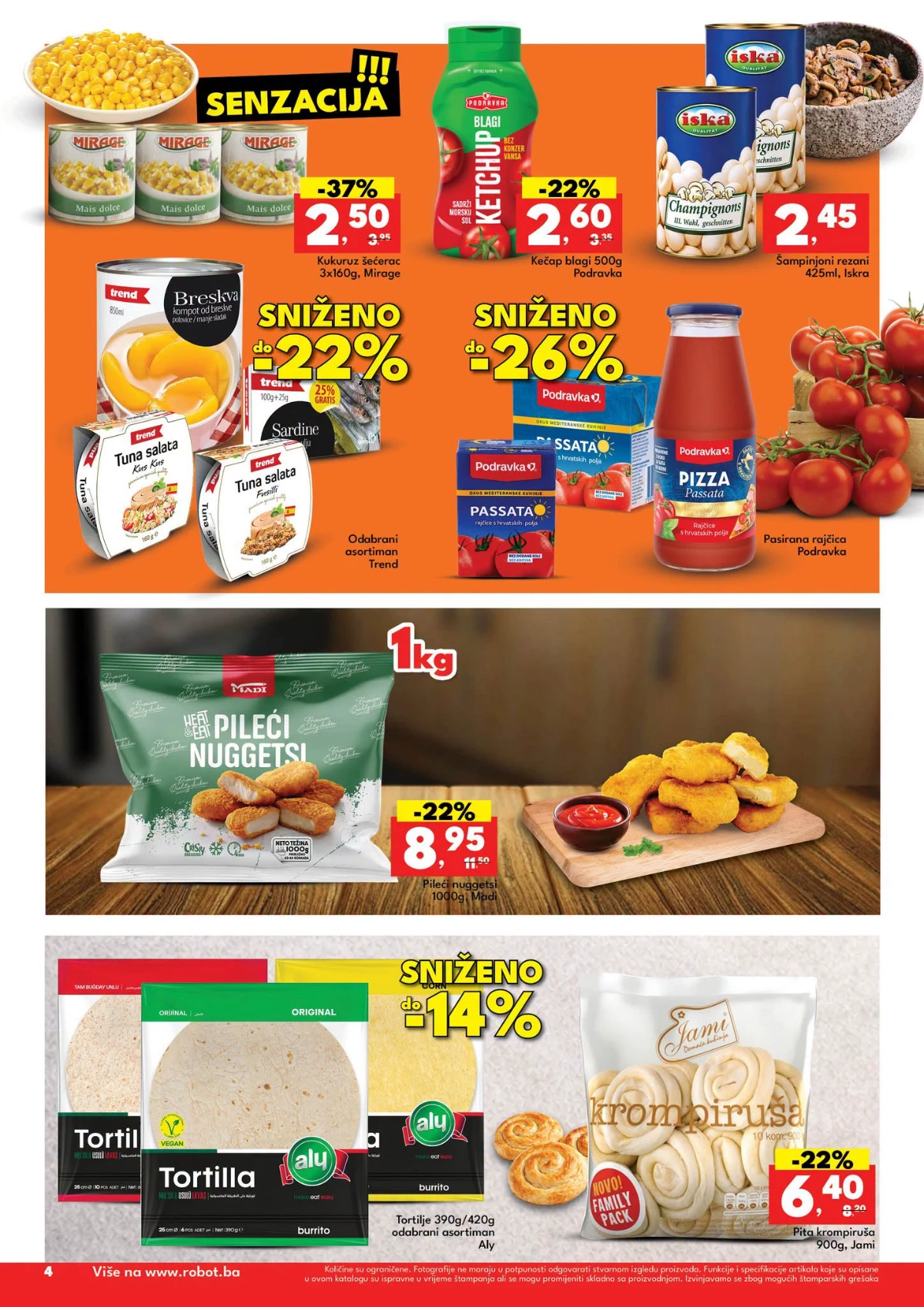 Robot katalog strana 4 – kukuruz, kečap, Podravka proizvodi, pileći nuggets, tortilje i pita