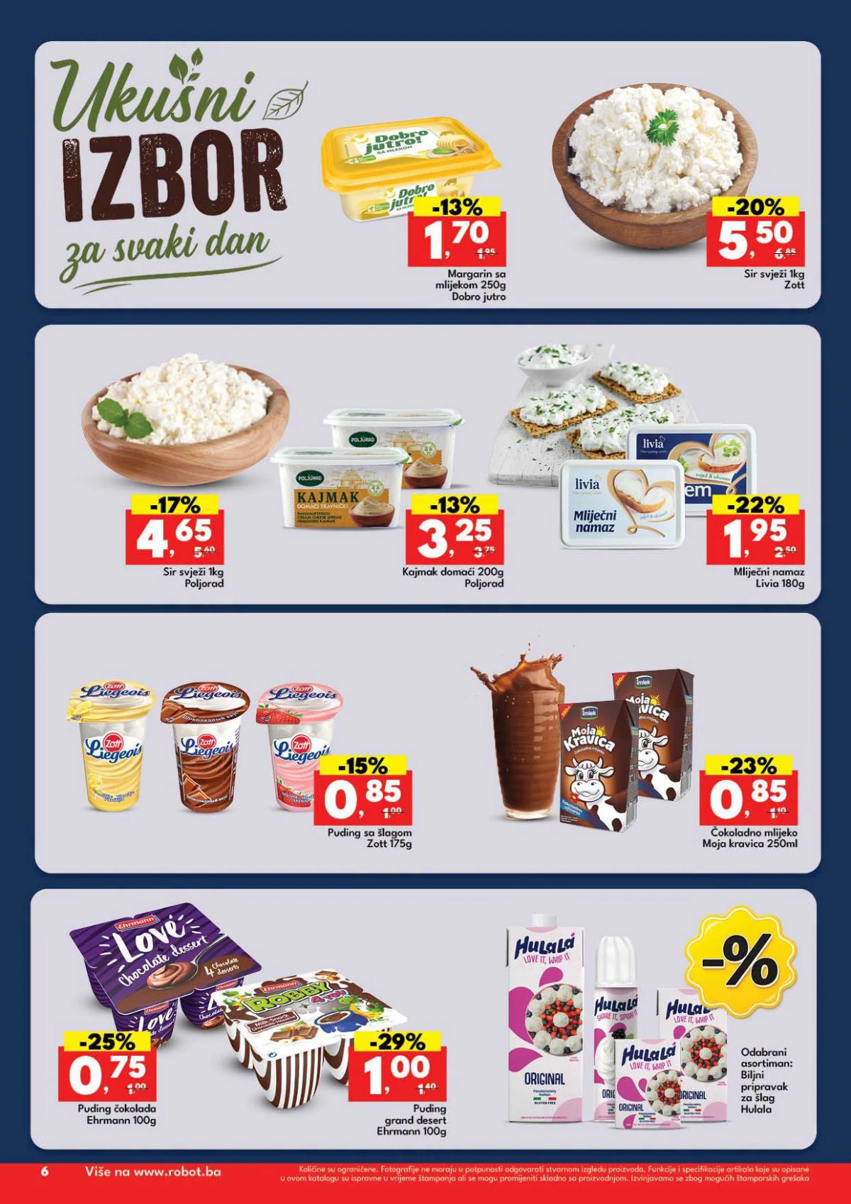 Robot katalog strana 6 – svježi sir, kajmak, mliječni namazi, puding i proizvodi za deserte