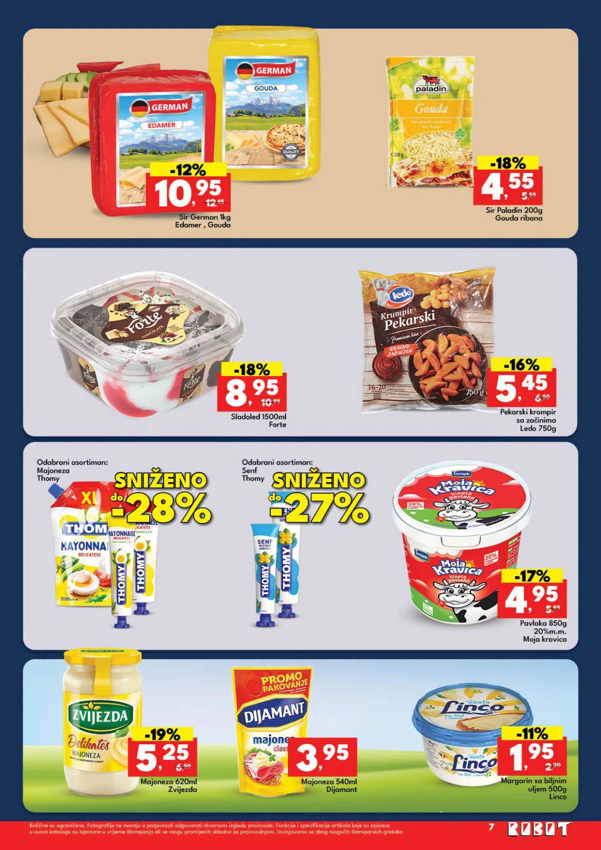 Robot katalog strana 7 – sirevi, sladoled, majoneza, senf, pavlaka i margarin na akciji