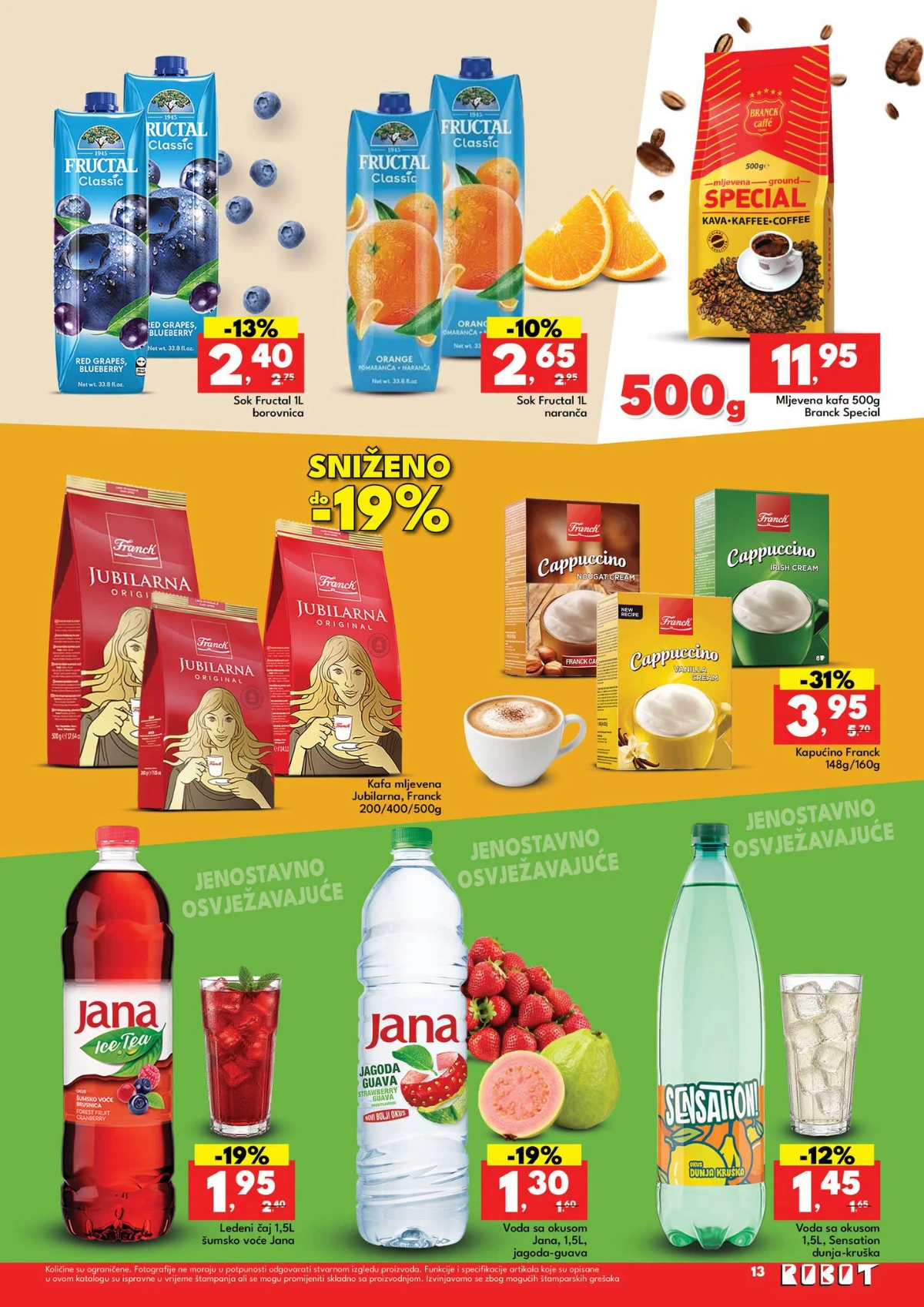 Robot katalog strana 13 – kafa, cappuccino, sokovi, ledeni čaj i voda na akciji