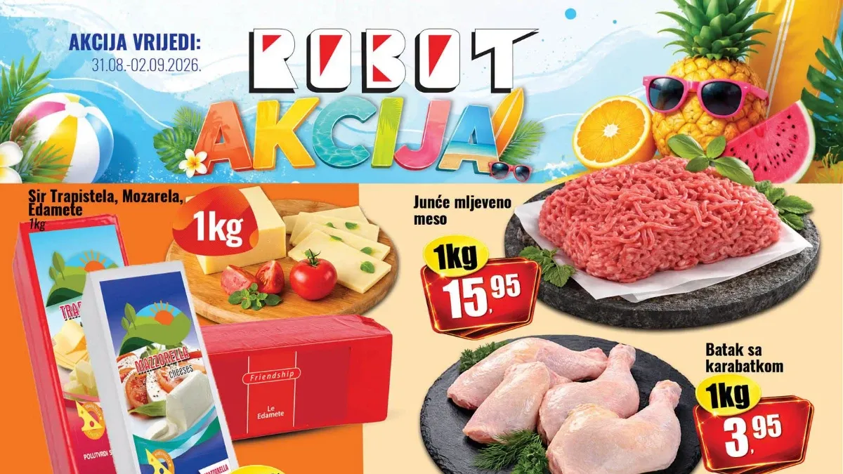 Robot akcija od 31.08. do 02.09.2026. – prehrana, meso, voće, povrće i kućne potrepštine sniženi do 30%