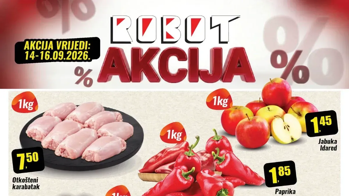 ROBOT akcija od 14. do 16.09.2026. – meso, voće, povrće i prehrambeni proizvodi sniženi do 50%