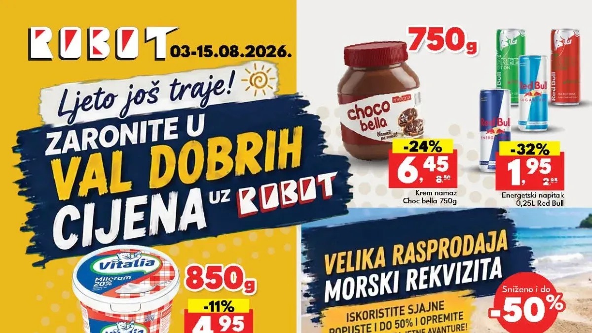 Robot katalog do 15.08.2026. – popusti do 50% na prehranu, plažni program i kućne potrepštine