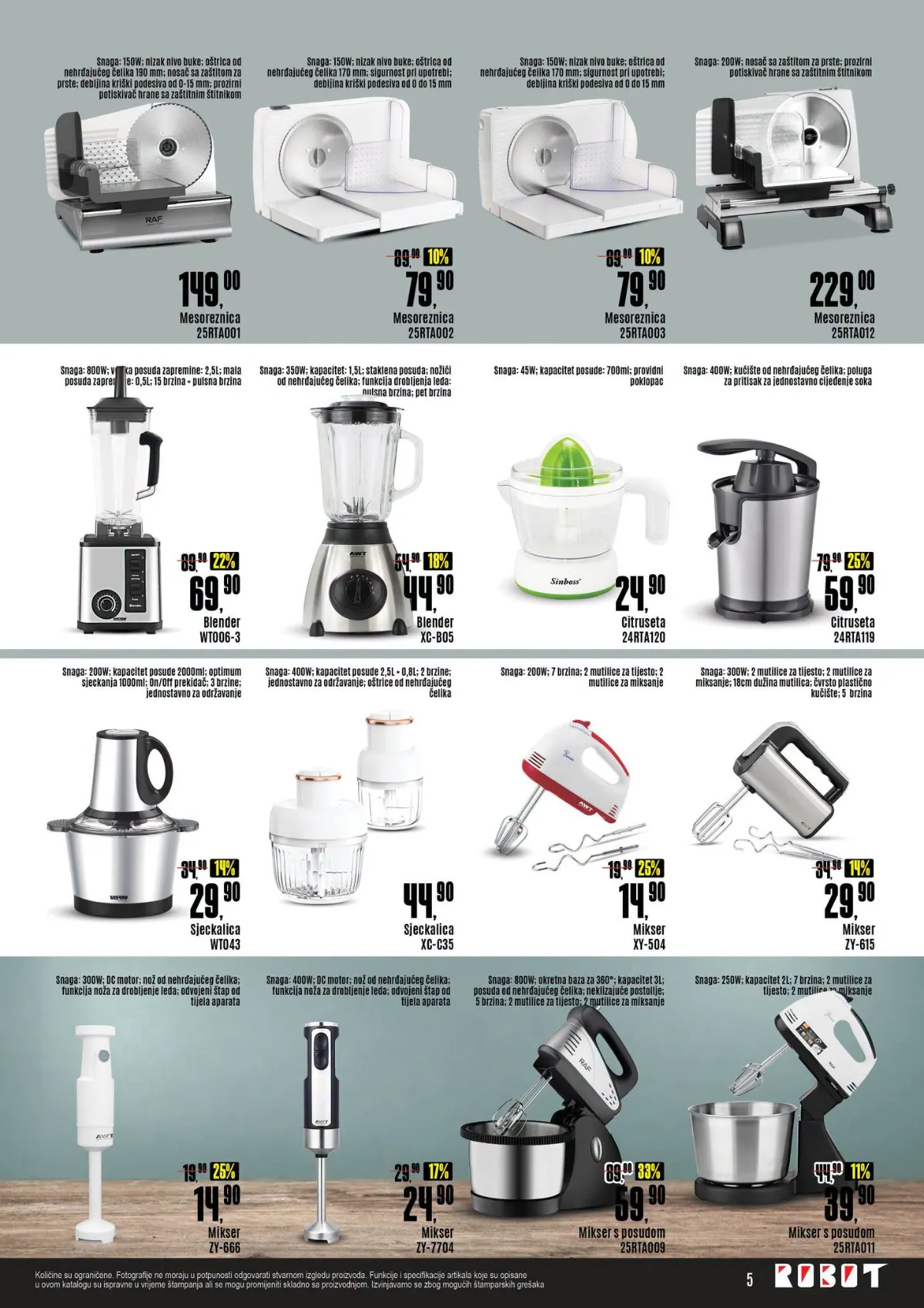 ROBOT katalog, stranica 5 – mesoreznice, blenderi, citrusete, sjeckalice i mikseri