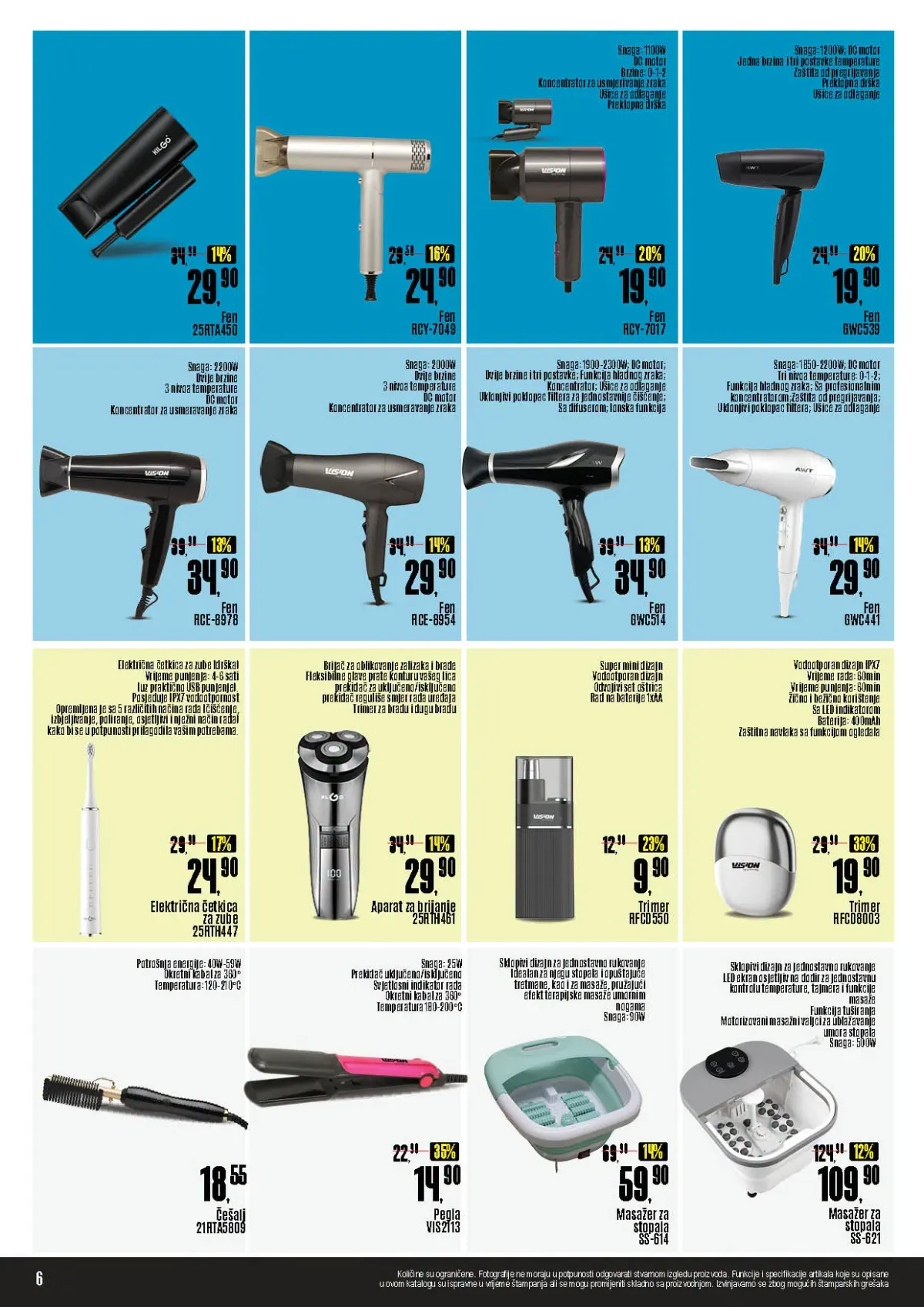 ROBOT katalog, stranica 6 – fenovi, električna četkica za zube, aparati za brijanje, trimeri i masažeri za stopala