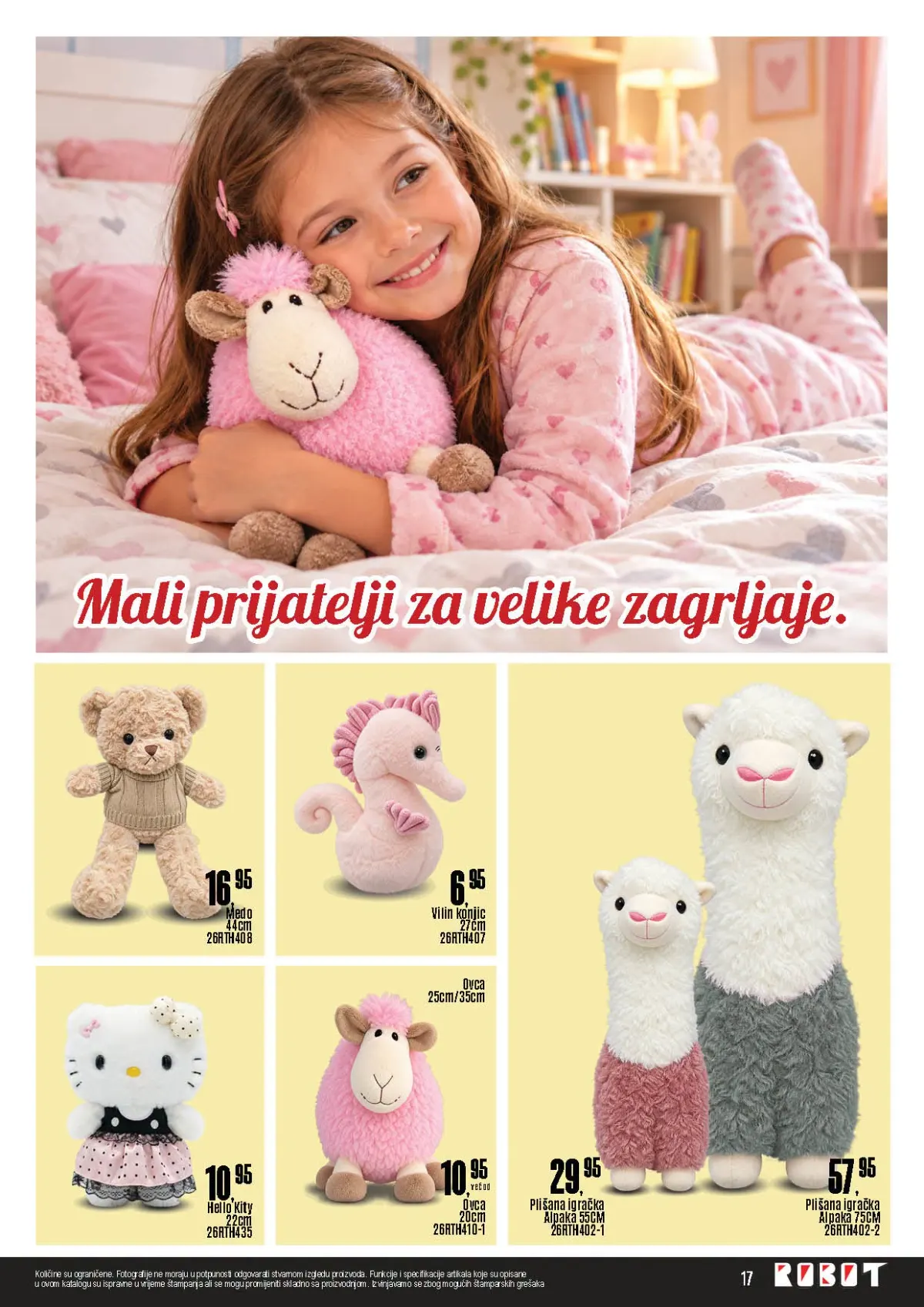 ROBOT katalog, stranica 17 – plišani medo, vilin konjic, Hello Kitty, ovca i alpake