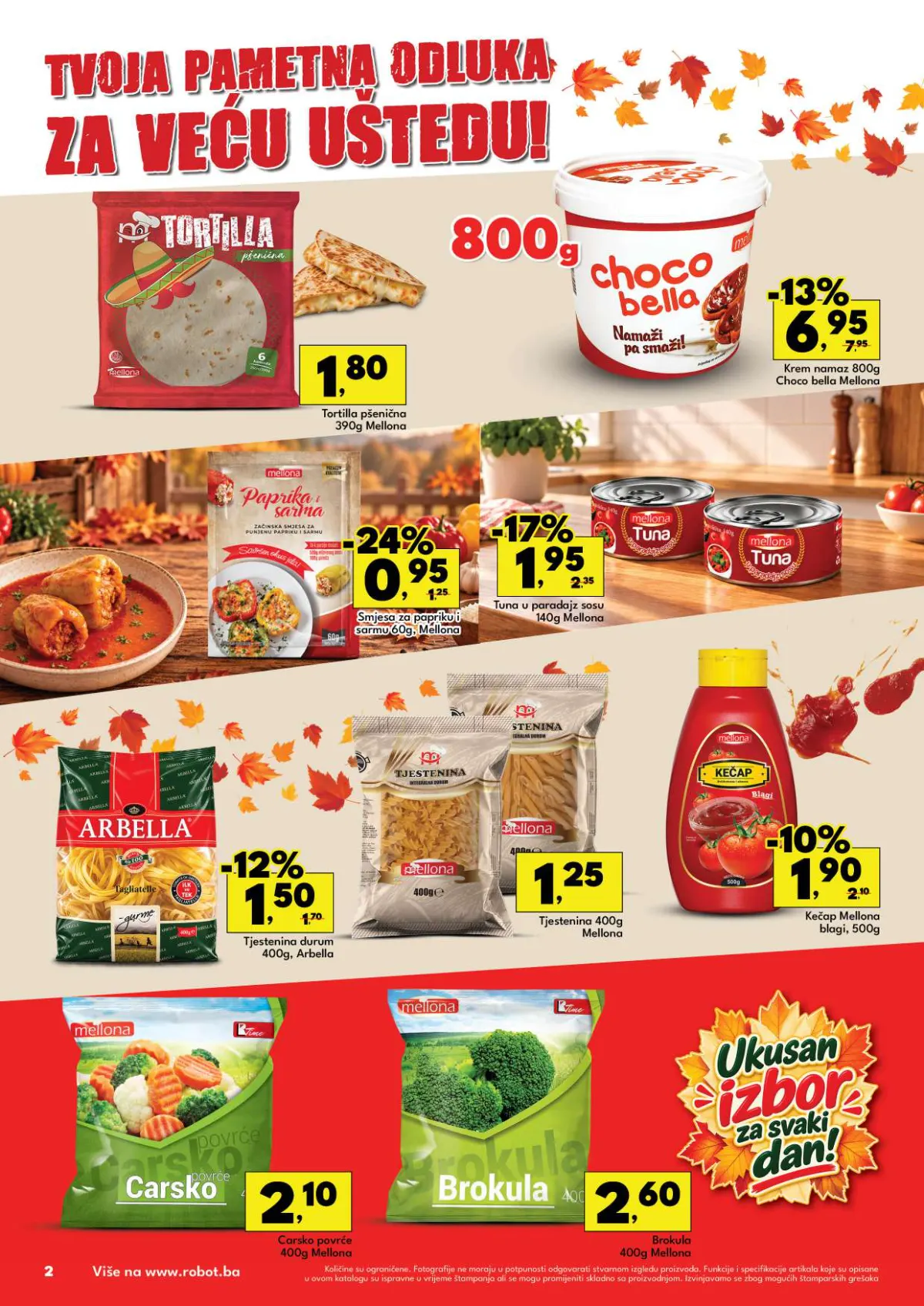 Robot katalog 05–18.10.2026. strana 2 – tortilla, Choco Bello, tjestenina, tuna, kečap i smrznuto povrće